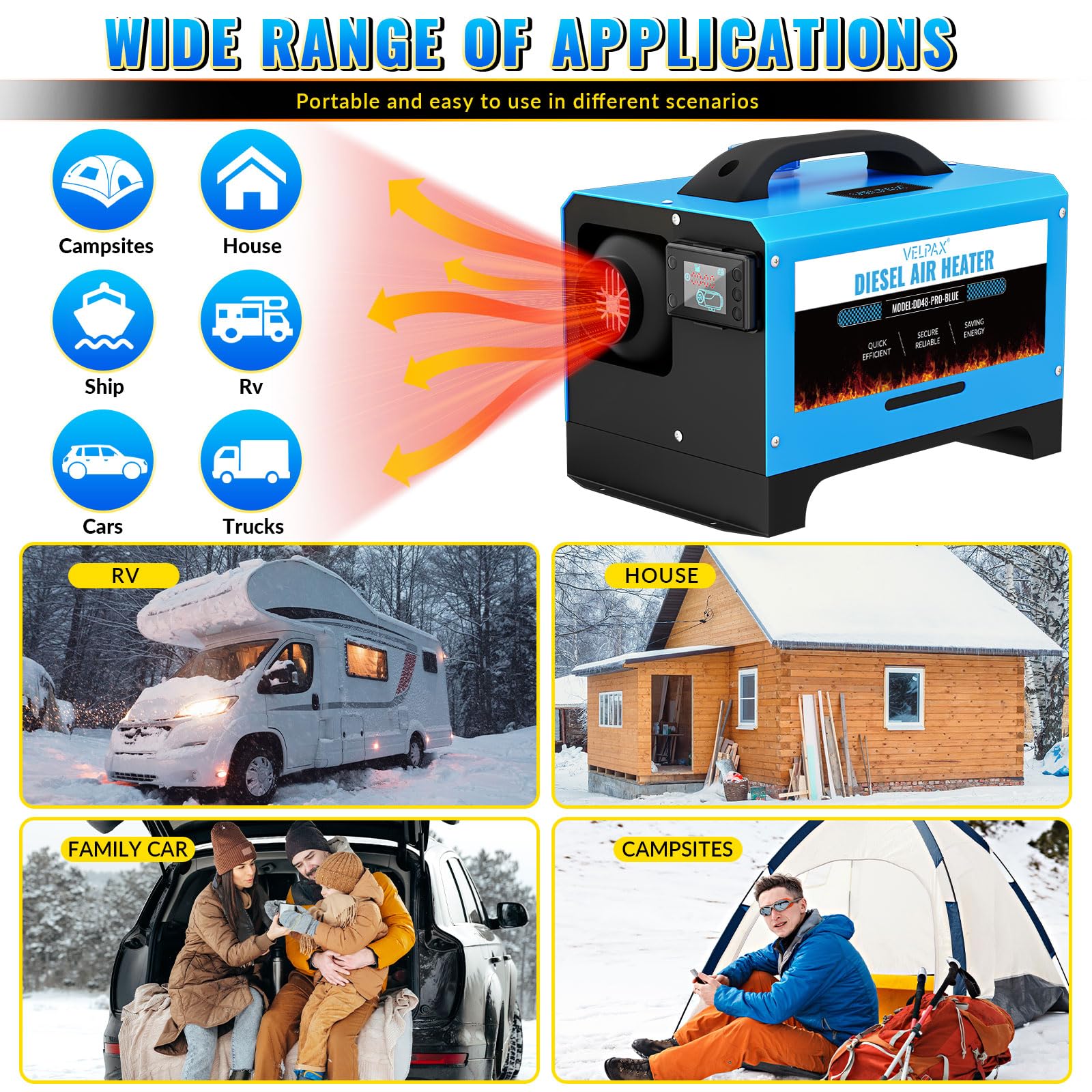 VELPAX Riscaldatore d'Aria Diesel all-in-One 8KW 12V riscaldatore d'Aria Diesel con silenziatore, LCD e Telecomando per Camper,Macchine,Camion,Barche,Autobus