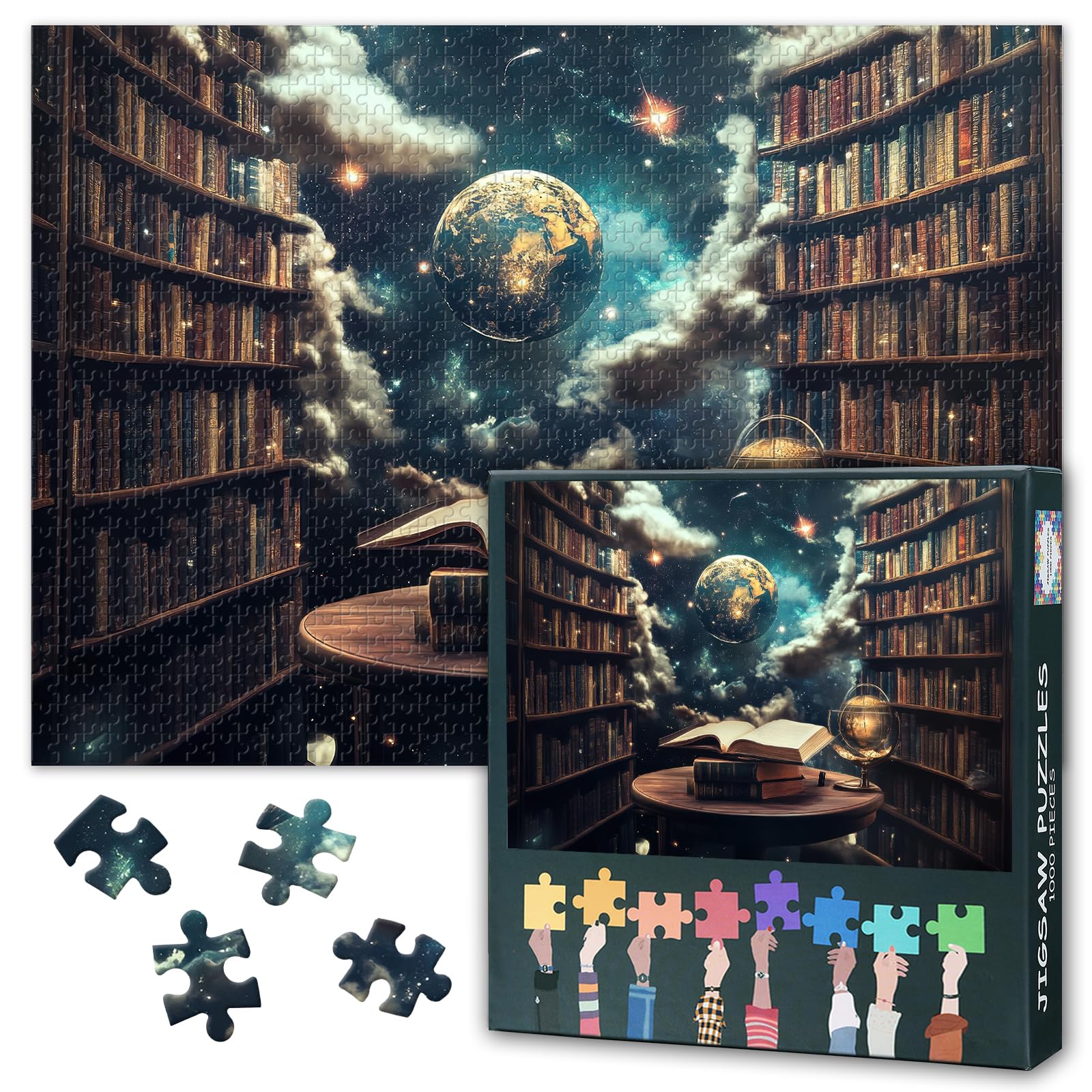 Starry Sky Puzzles for Adults 1000 Pieces, Spacious Library Filled with Books Jigsaw Puzzles