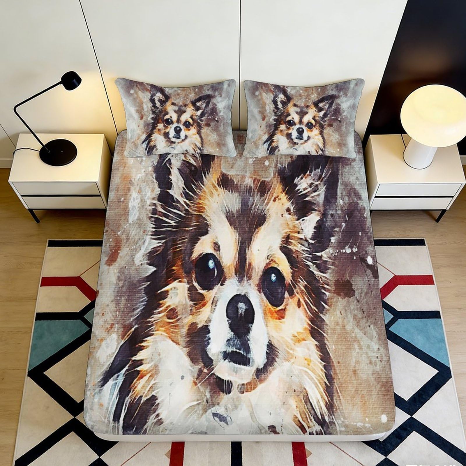 Pnayamiorkfel Style-5 3D Printed Watercolor Dog Fitted Sheet Microfiber Non-Slip Machine Washable Animal Bed Cover For Bedroom Guest Room Decor 90X200x25cm