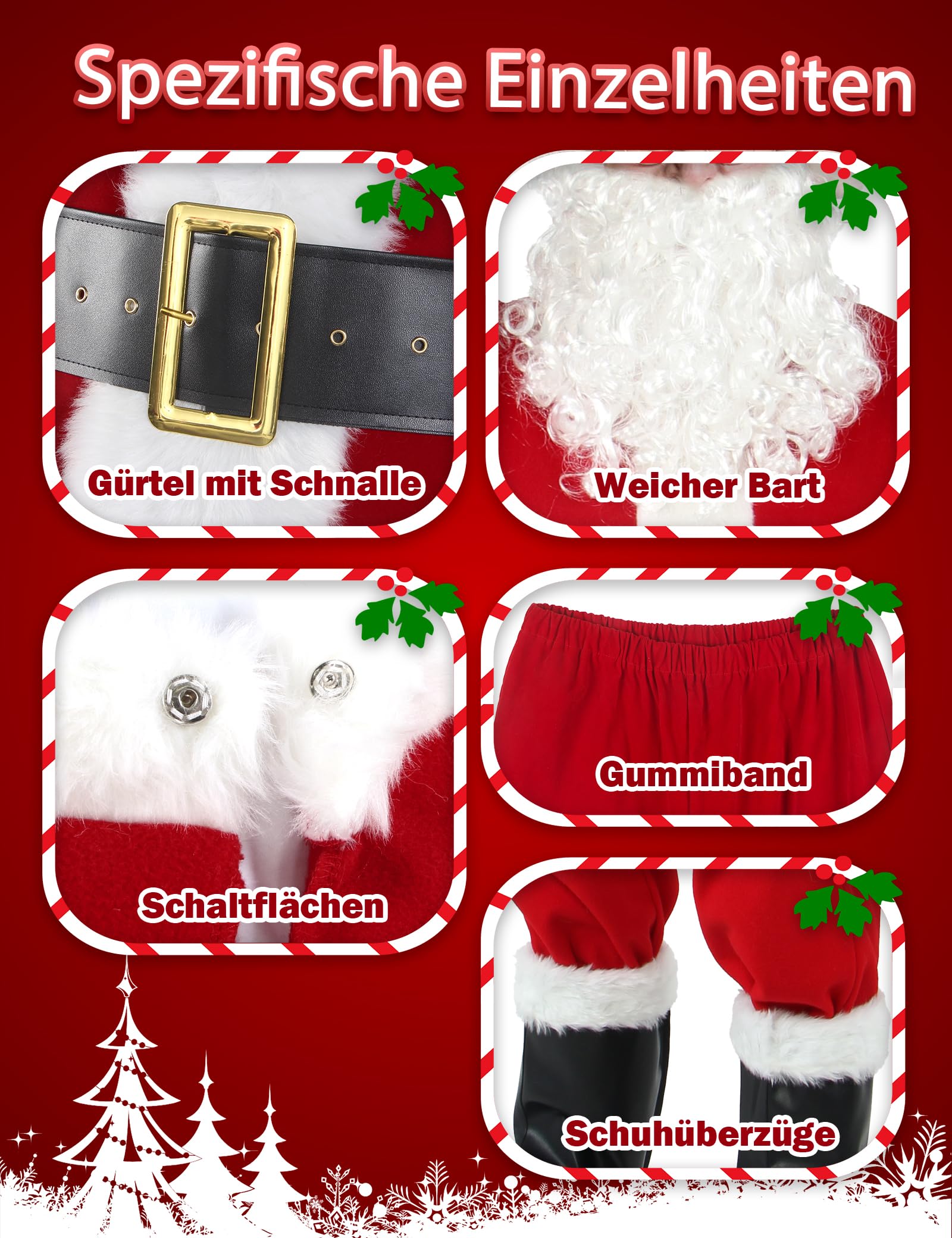 Gardentime Weihnachtsmann Kostüm für Männer Weihnachtsmann Anzug Erwachsene 10pcs Weihnachten Deluxe roten Samt Outfit Weihnachten Urlaub Party Cosplay