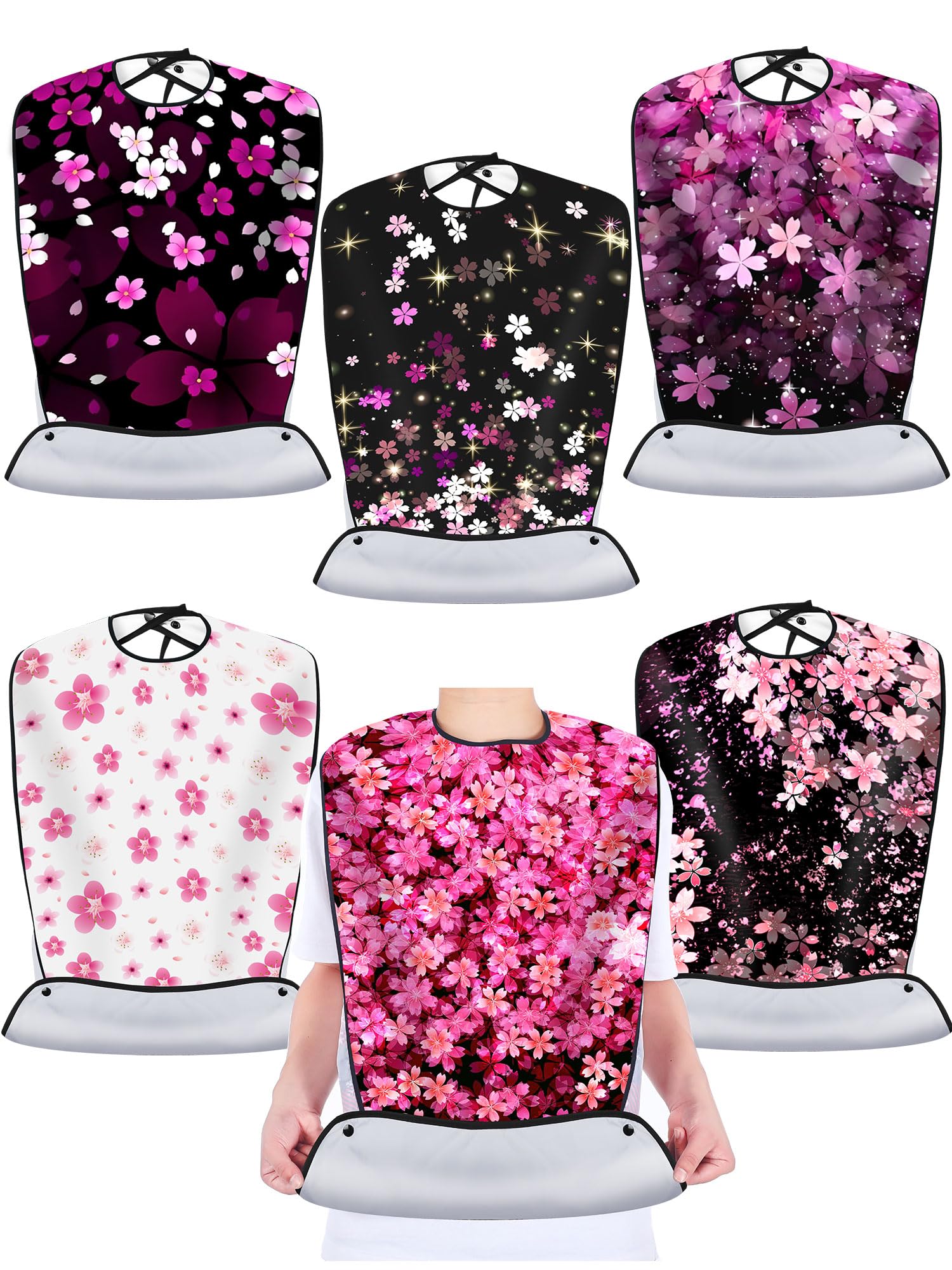 Eurzom 6 Pack Adult Bibs for Elderly Women Men, Reusable Adult Bibs for Eating with Optional Crumb Catcher Clothing Protector