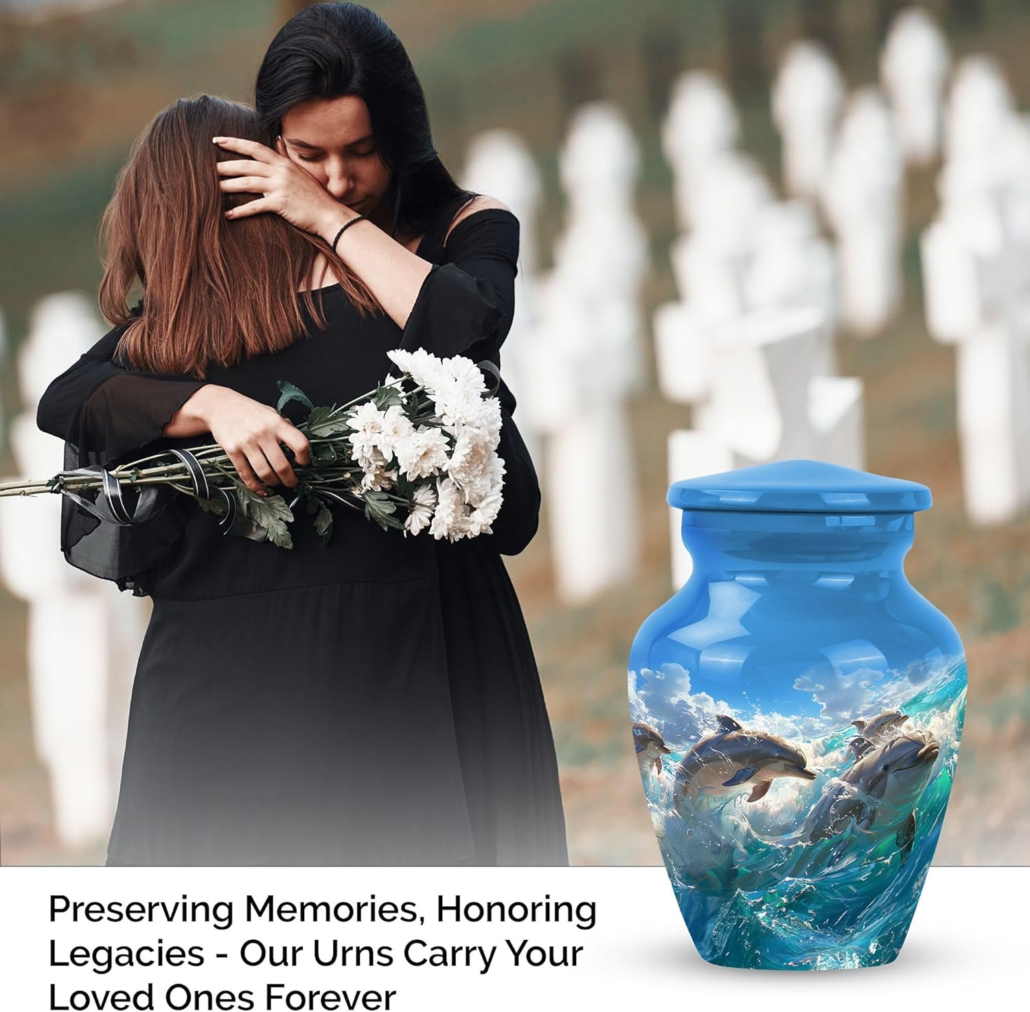 Dolphin Urn for Ashes - Tiny Urns for Human Ashes - Adult Urns for Men - Memory Keepsakes - Aluminum, Multicolor, Intricate Pattern, 3 inches, 3 Cubic inches