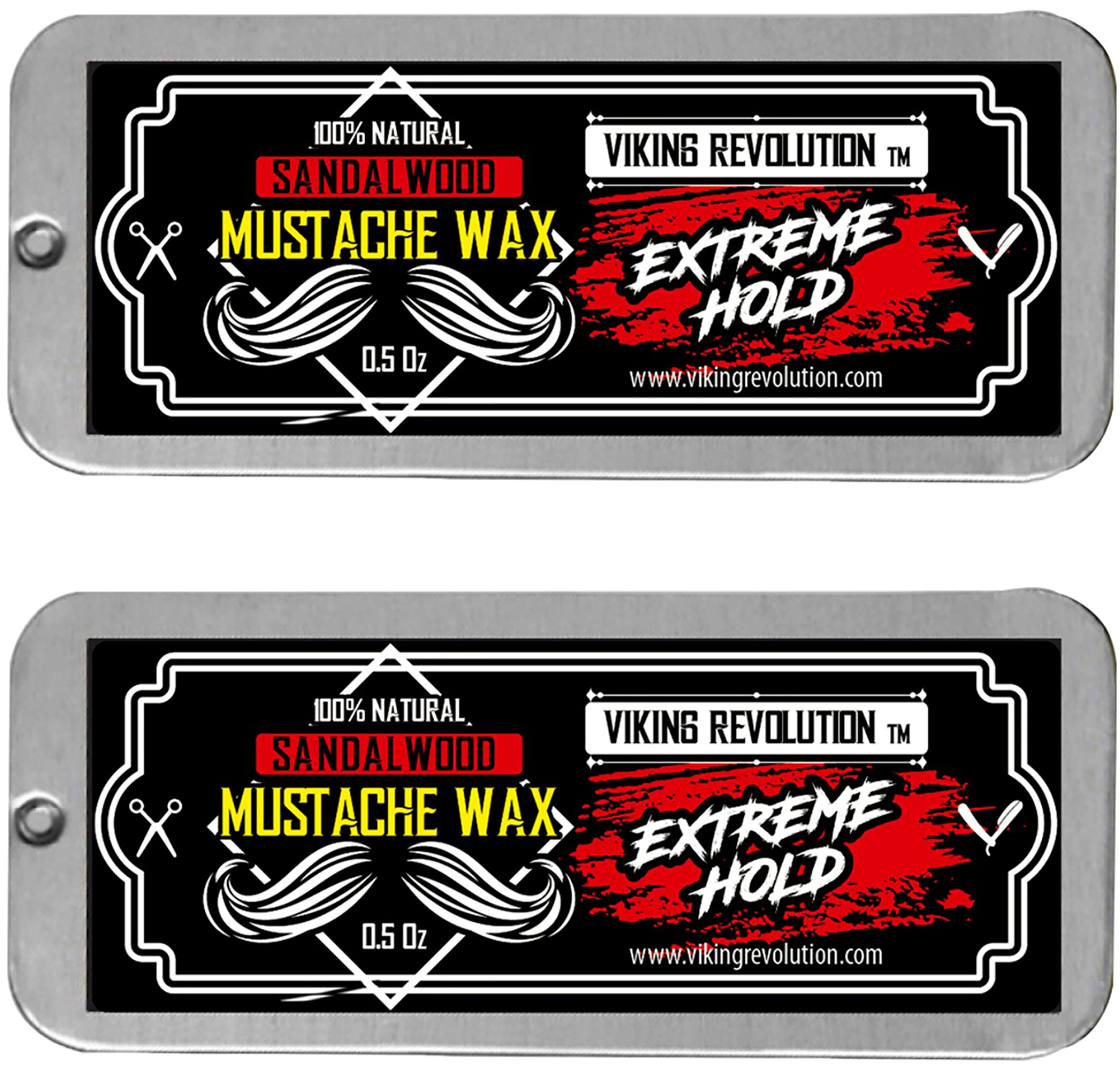 Viking Revolution Hair Styling Agent Mustache Wax 2 Pack - Extreme Hold Beard & Moustache Wax for Men - Strong Hold Helps Train Tame & Style - 0.5oz each (Sandalwood, 2 Pack)