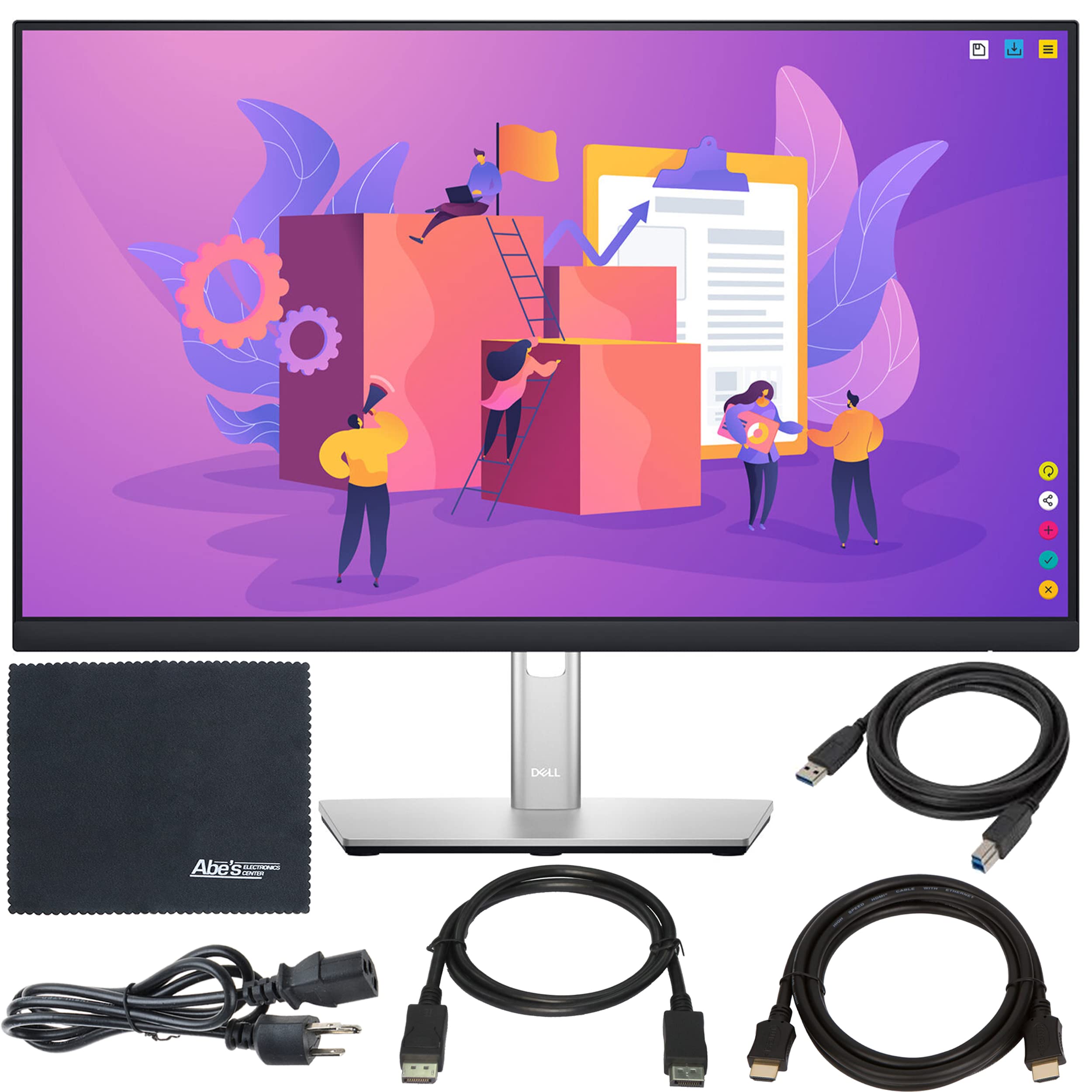 Dell P2422H 23.8" 16:9 IPS Monitor + ZoomSpeed HDMI Cable + DisplayPort Cable + Microfiber Cleaning 