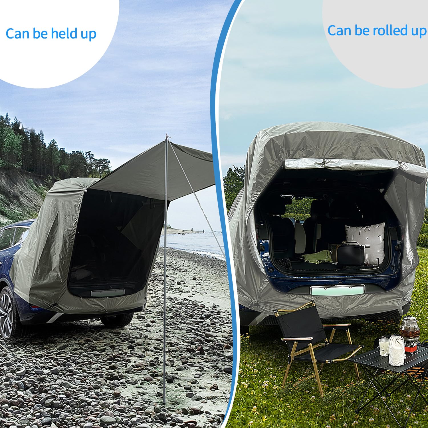 Tienda de Campaña para Coche, Carpa para Portón Trasero con Mosquitera, a Prueba de Viento, Protector Impermeable AutomóVil para SUV, Toldo para Auto para Acampar y Aventuras al Aire Libre, Caqui