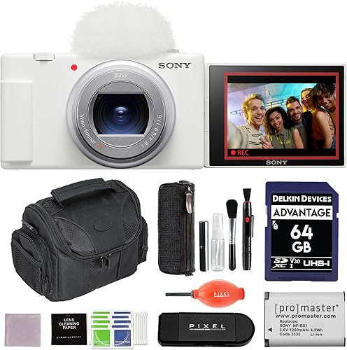 Sony ZV-1 II Cámara digital (blanco) con kit de accesorios ACCVC1 Vlogger con mochila, Gorillapod y más, ZV1M2W
