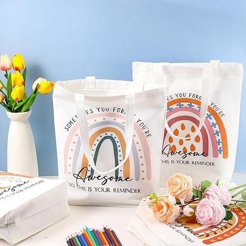 Miniatura 4 de Woanger 10 bolsas de lona con texto en inglés "Thank you", regalos de agradecimiento para la semana de limpieza, inspirador arcoíris para mujer