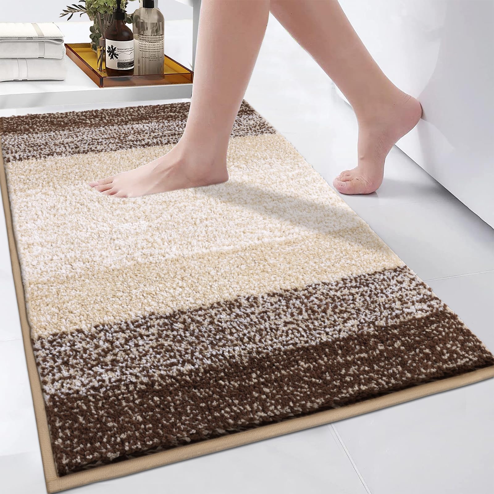 Enyhom Super Weich Badematten Kaffee Mikrofaser Hochflor Badezimmerteppich rutschfeste Maschinenwaschbar Badteppich Duschmatten Saugfähig Badvorleger, 60 x 90 cm