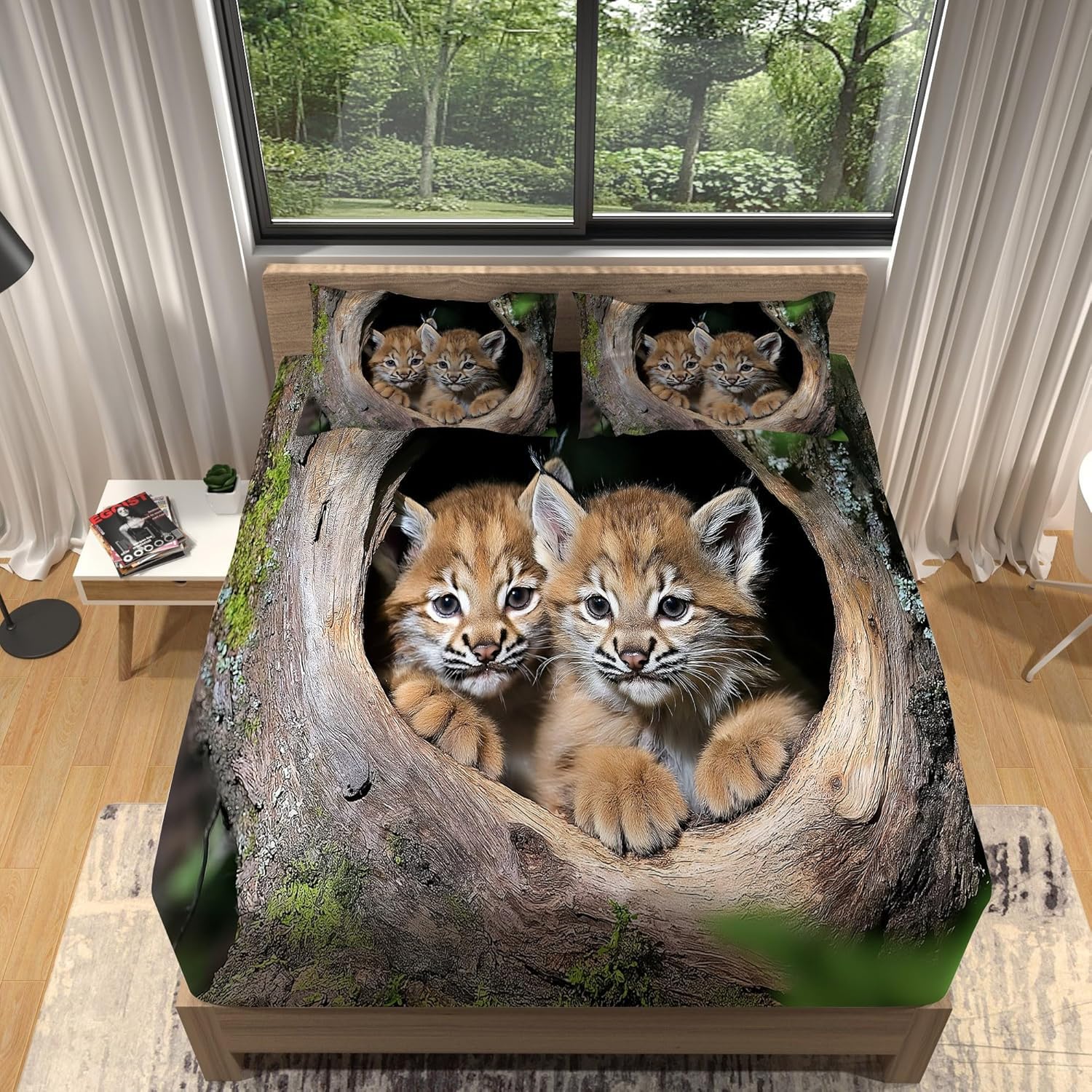 Sábana Bajera Ajustable 180x200 Lince Sábanas de Microfibra Animales Lindos Funda de Colchón Sábana con Elástica Bolsillo Profundo 30 cm Sabanas Cama 180 XCW3787