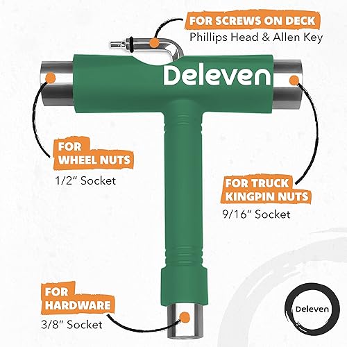 Miniatura 2 de Deleven Skate Tool All-in-One Lightweight Portable Skateboard Tool - T Tool with Allen Wrench, Phillips Head Screwdriver - Adjust Roller Skates,