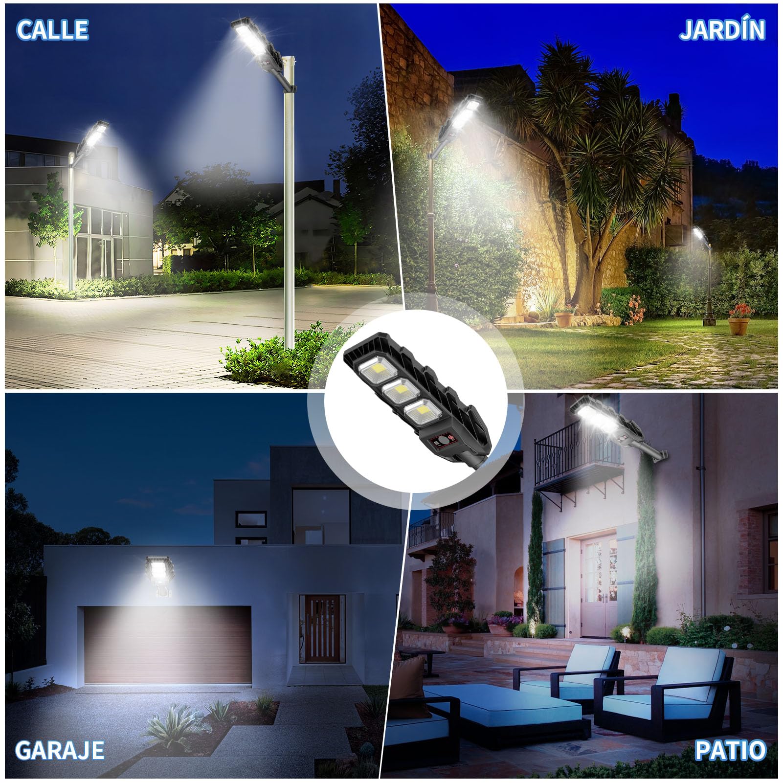 JESLED Farola Solar LED 90W con Sensor de Movimiento y Mando - 6000mAh Batería Luz Exterior IP65 6500K para Jardín/Calles, Luces Solares Exteriores Impermeables con Control Remoto
