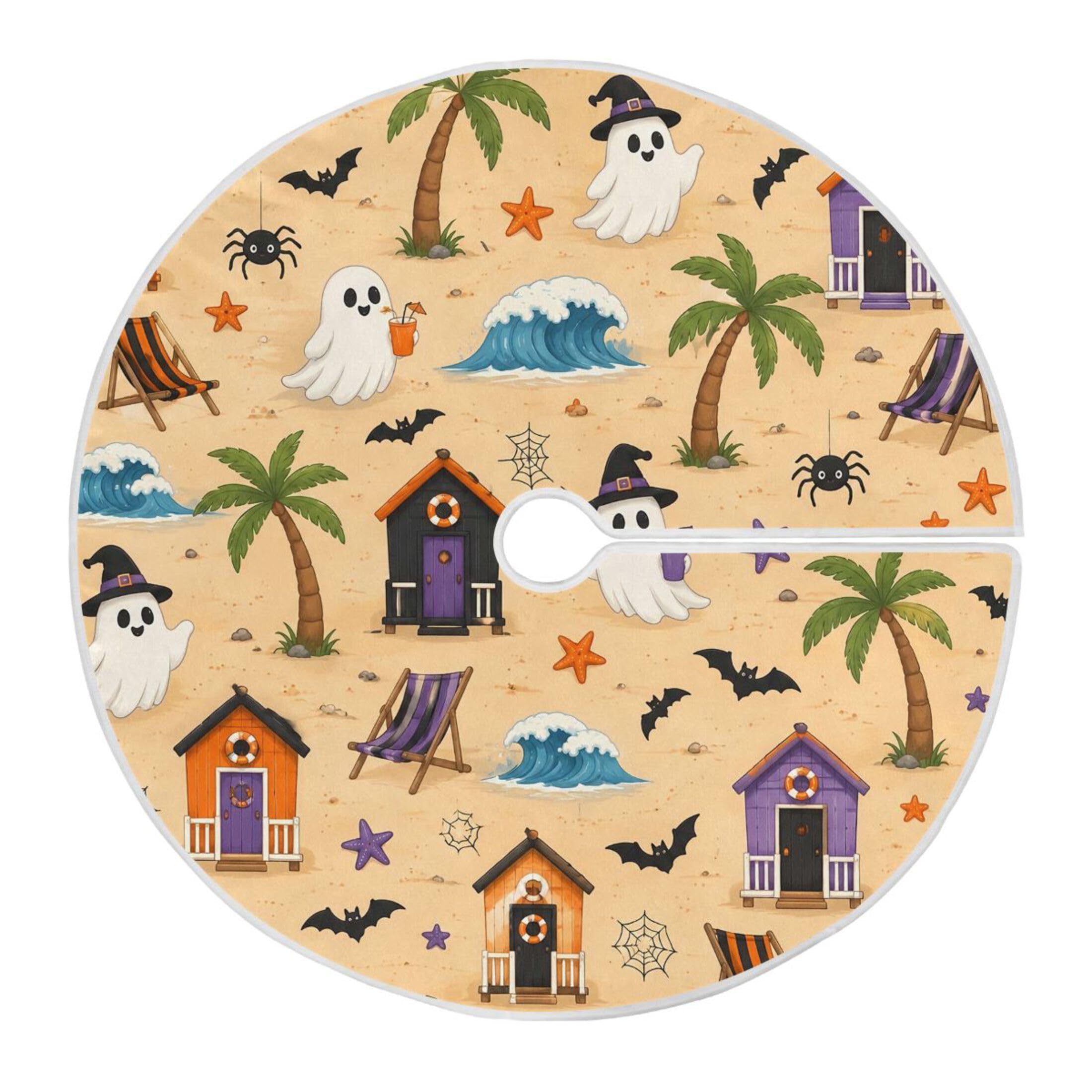 Fuauuyl Summer Ghosts Christmas Tree Skirt 36 in Indoor Outdoor Tree Mat for Farmhouse Holiday Party Decoration