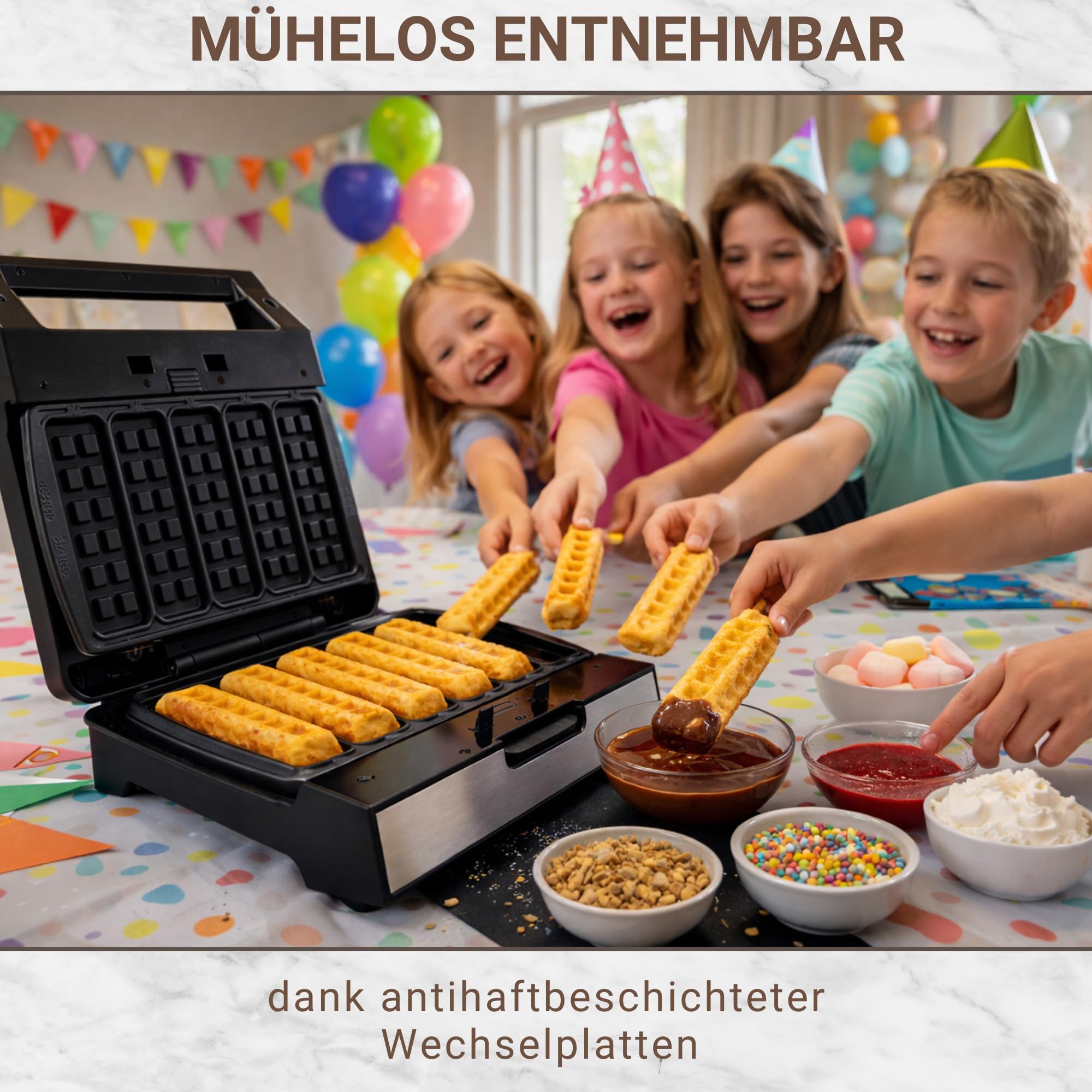 Syntrox Germany Waffeleisen Waffle Stick Maker MM-1400W mit herausnehmbaren Backplatten