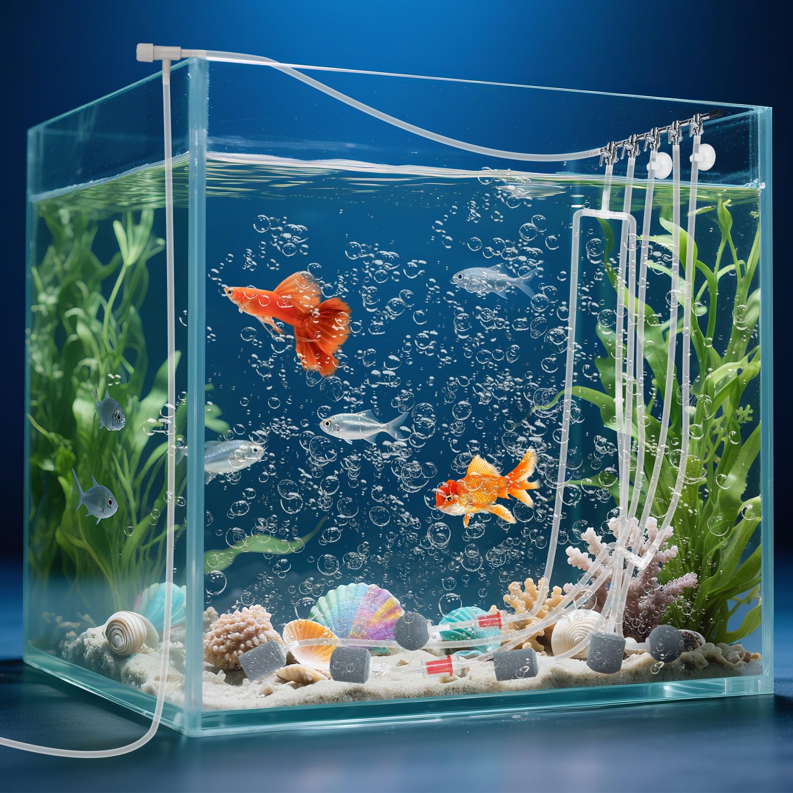 66PCS Accessoires de Pompe à Air pour Aquarium, 5 Voies Séparateur De Flux d'air, 10M Air Line Tube Tuyau, Pierre à Air, valves Anti-Retour, Ventouse, Valves de Contrôle et I/T/L Connecteurs
