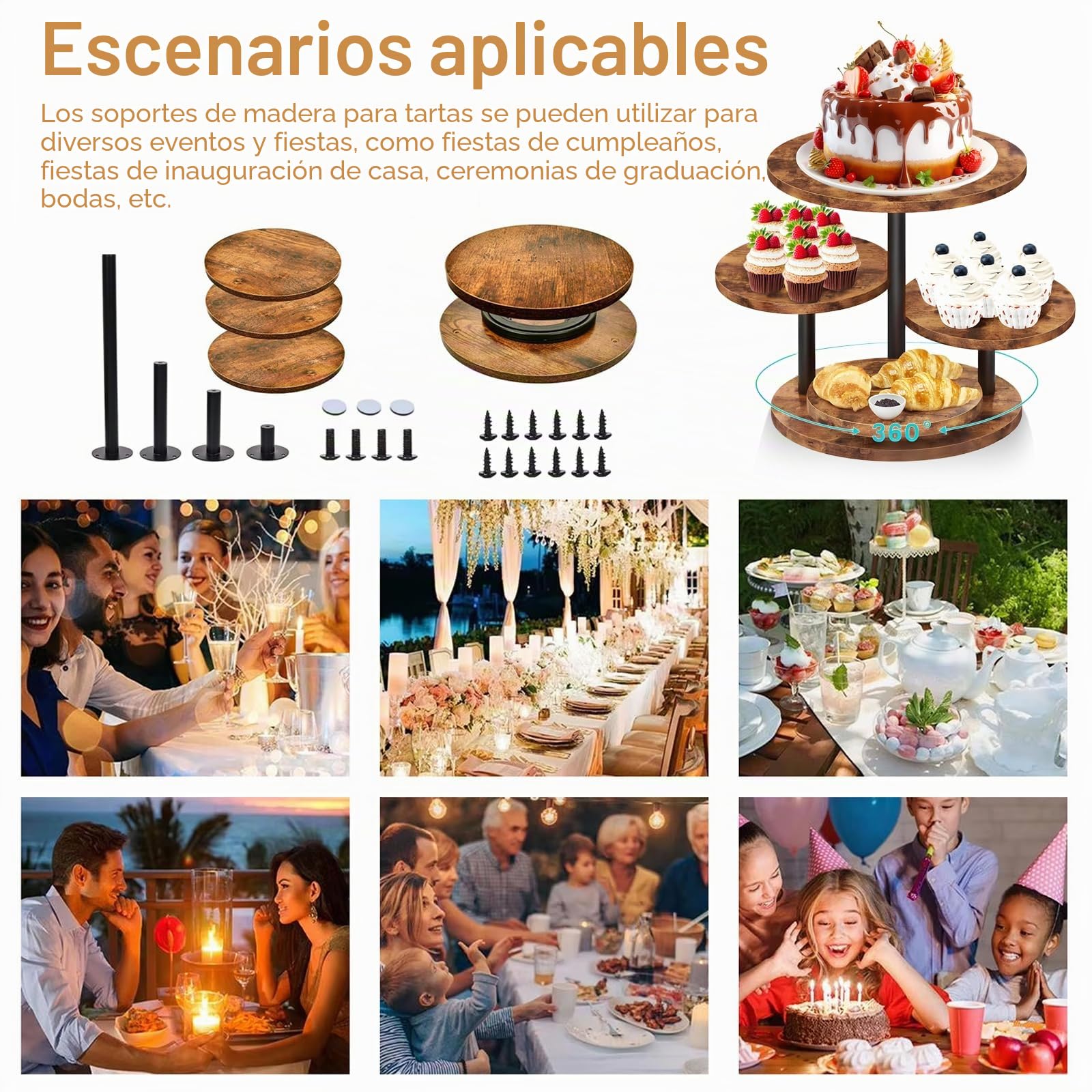 Soporte Para Cupcakes De 4 Niveles De Madera, Bandejas Escalonadas Con Diseño Giratorio De 360° Ideal Para 50 Magdalenas Tartas Donas Y Frutas DecoracióN Para Bodas Navidad Y Fiestas