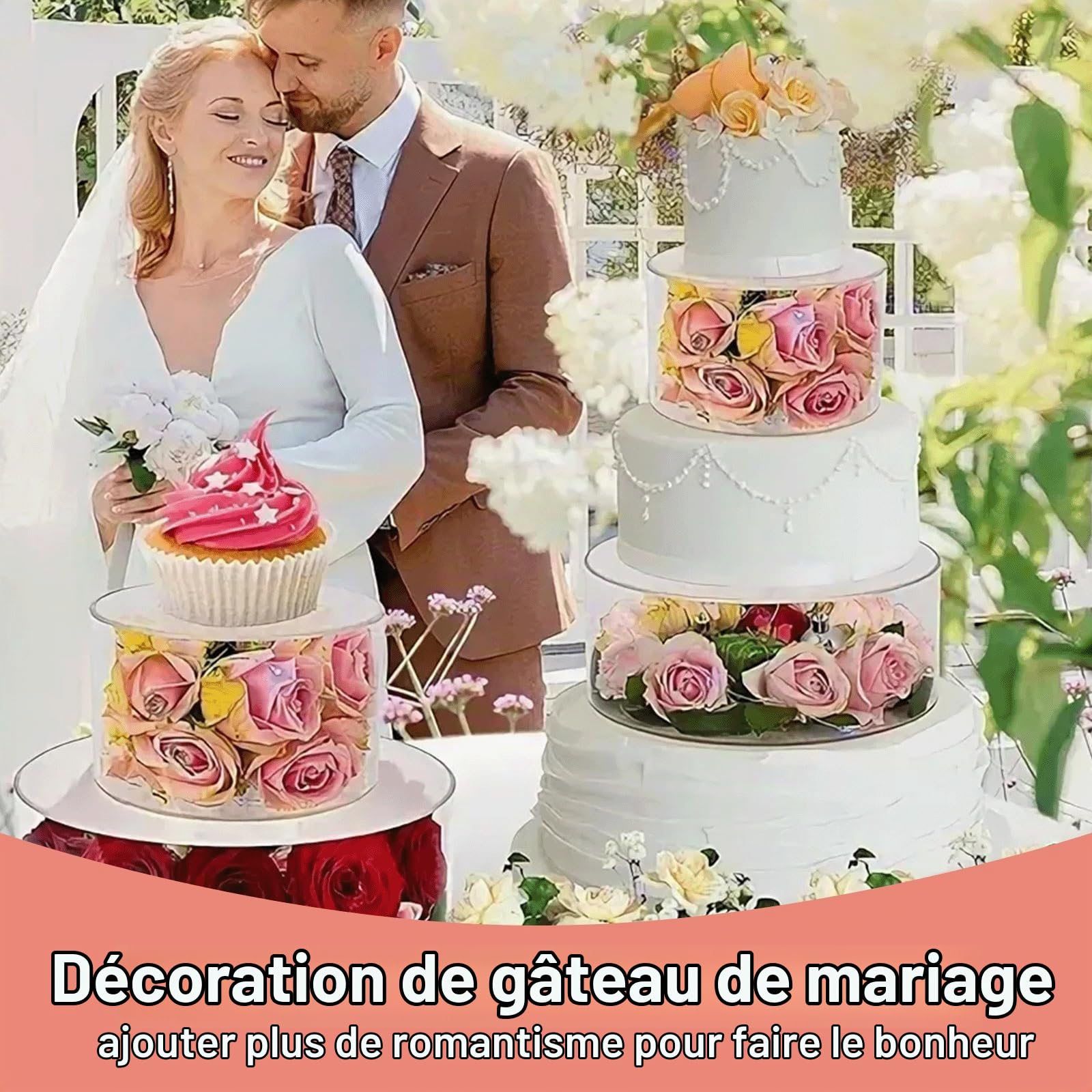 Présentoir à Gâteau 3 Etages en Acrylique Remplissable, Présentoir à Gâteau en Acrylique avec 2 Lumières LED, Plateau à Gâteaux Rond Transparent Remplissable pour Anniversaire, Mariage et Fête