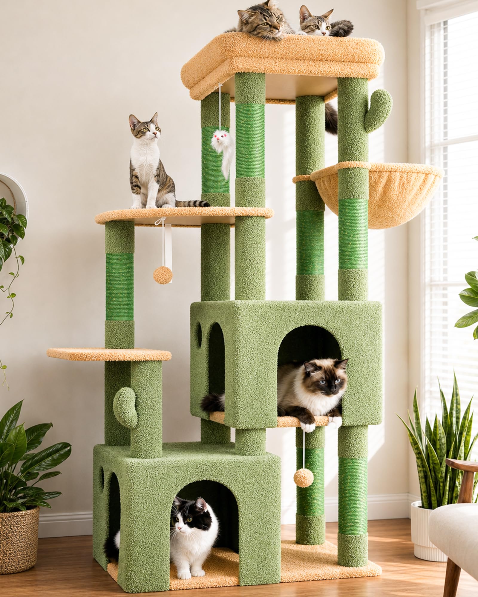 Globlazer Heavy Duty Cactus Cat Trees for Big Cats Maine Coon, F61, Green
