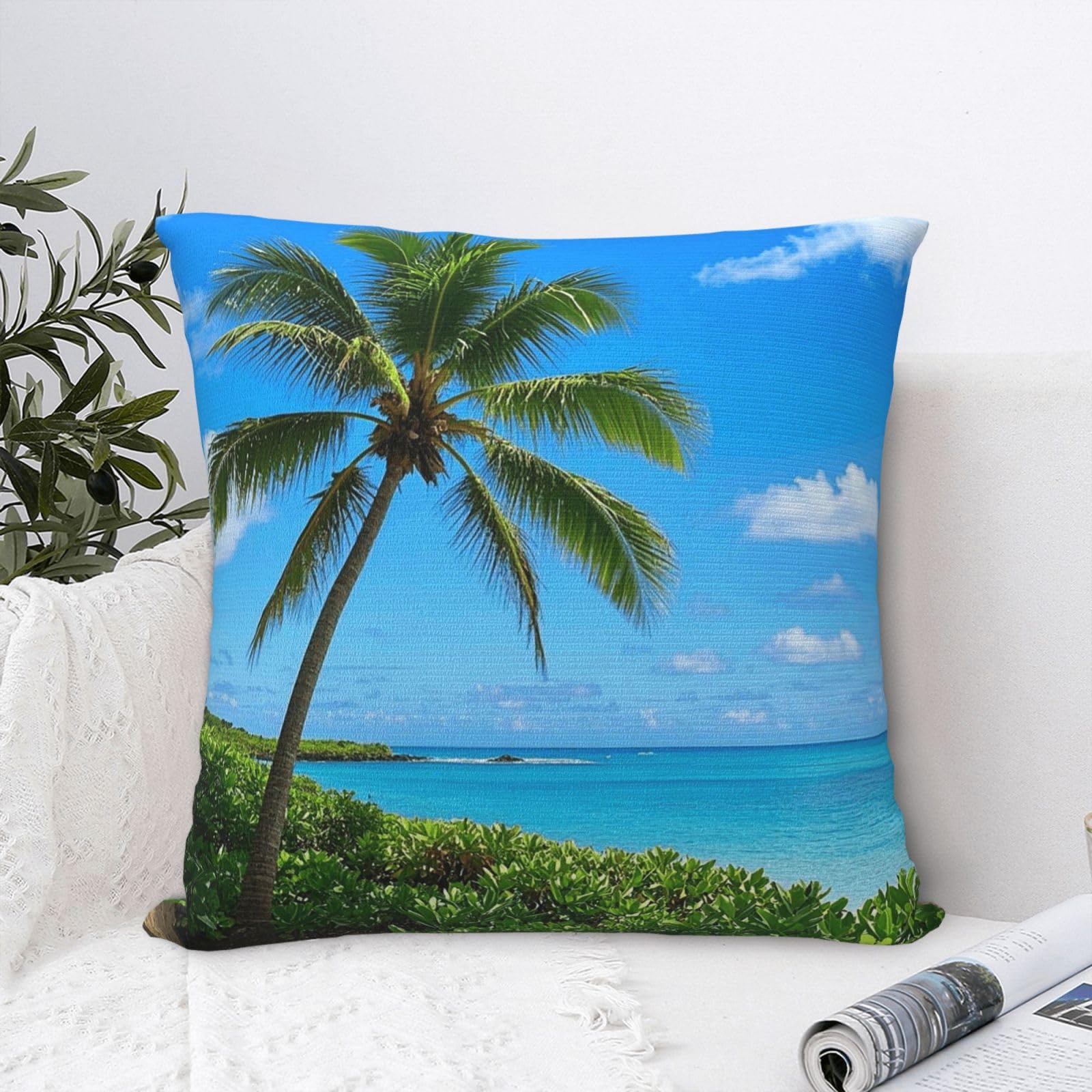 FodPand Luxury Velvet Throw Pillow Covers 24"x24" Super Soft Decorative Pillow Cases - Tropical Sea Coconut Tree Tropical Pillowcases Modern Lumbar Cushion Cases for Couch Sofa Bed Pillow Shams