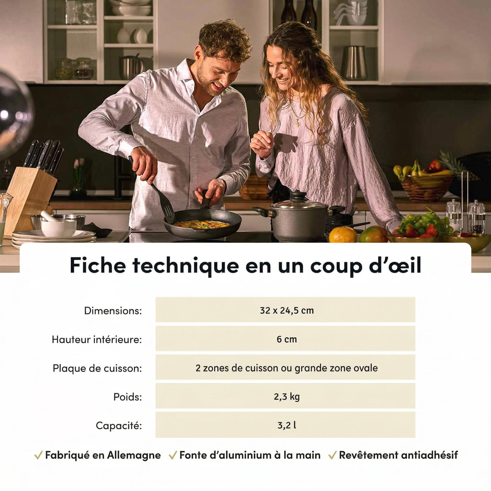 Hoffmann Plat à Four en Fonte d'Aluminium Induction I Plat à Rôtir Rectangulaire 32x24,5x6 cm I Plat à Lasagne Moule à Gratin I Compatible Induction