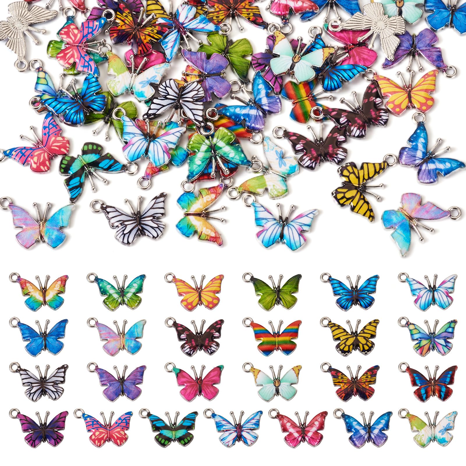 FASHEWELRY 50Pcs Butterfly Enamel Charms Bulk 25 Colors Butterfly Shape Alloy Enamel Pendants Insect Flat Back Enamel Charms For DIY Jewelry Making Crafts