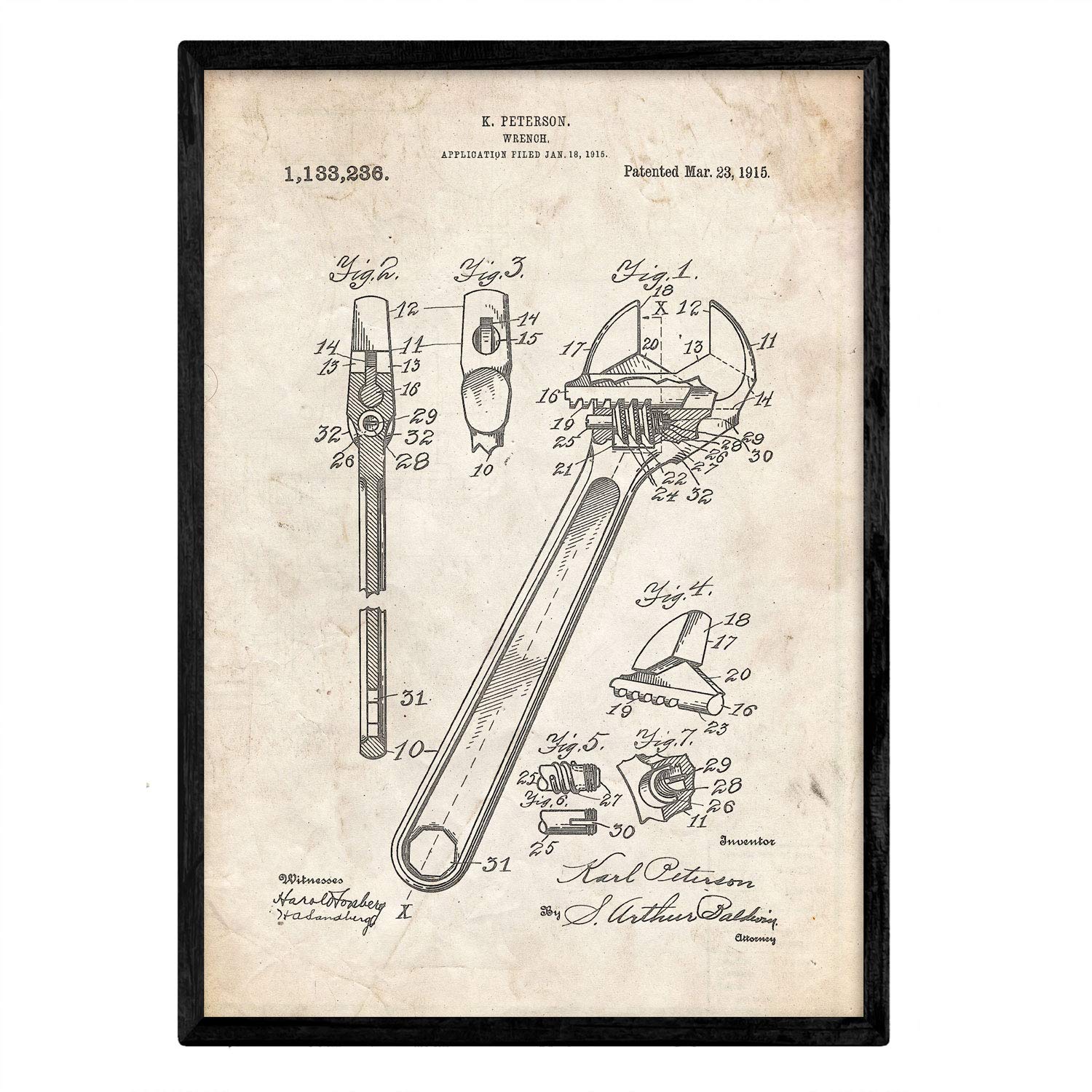 Nacnic patent Poster Art English 2. Key with old design patent in A3 size and vintage background