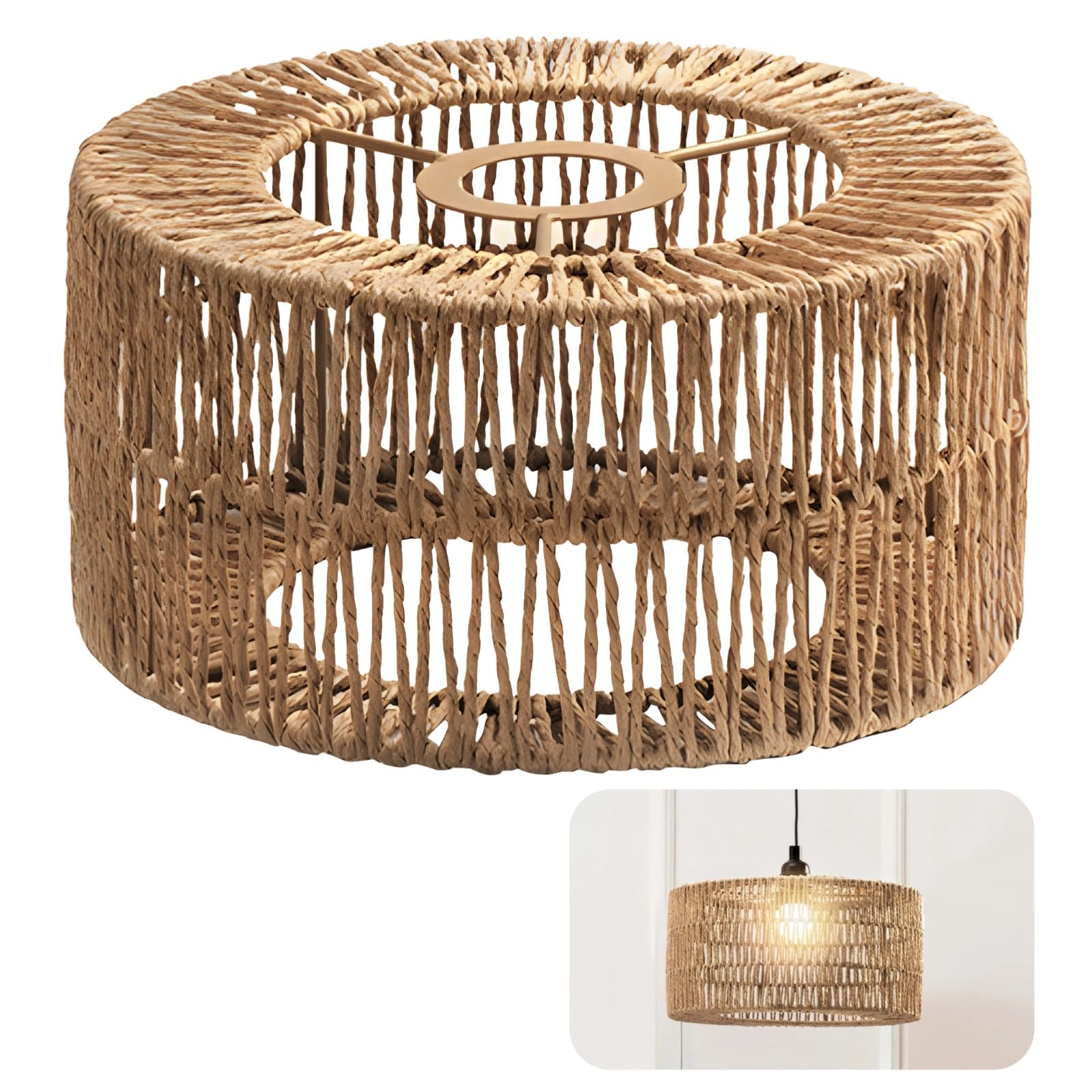 Photo 1 of Rattan Lamp Shade,Small Bohemian Wicker Woven Rattan Cylinder Lampshade, Bamboo Paper Handwoven Lamp Cover for Living Rooms,Cafes,Restaurants,Tea Rooms, Easy Installation(9.1 X 9.1 X 3.9 IN)