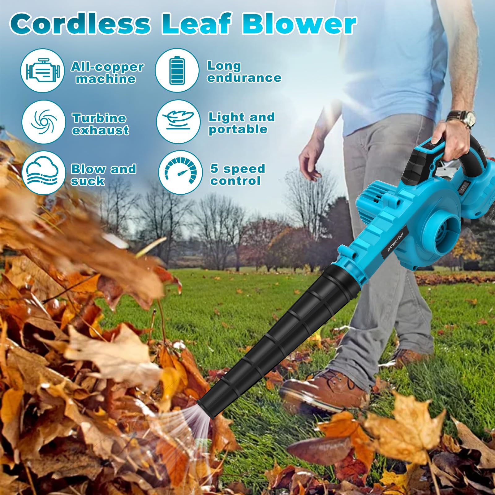 Panthem Akku Laubbläser 18V - 225 Km/h Mit 2x3Ah Akkus, Kompatibel Mit Makita