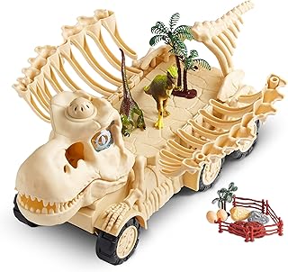 Dinosaur Fossil Truck Toys for 3 4 5 6 Years Old Boys Girls, Tyrannosaurus Transport Car Carrier Truck with Dino Figures, Eggs, Jurassic Dinosaur Play Set for Boys Girls Age 3-9 with Sound and Lights