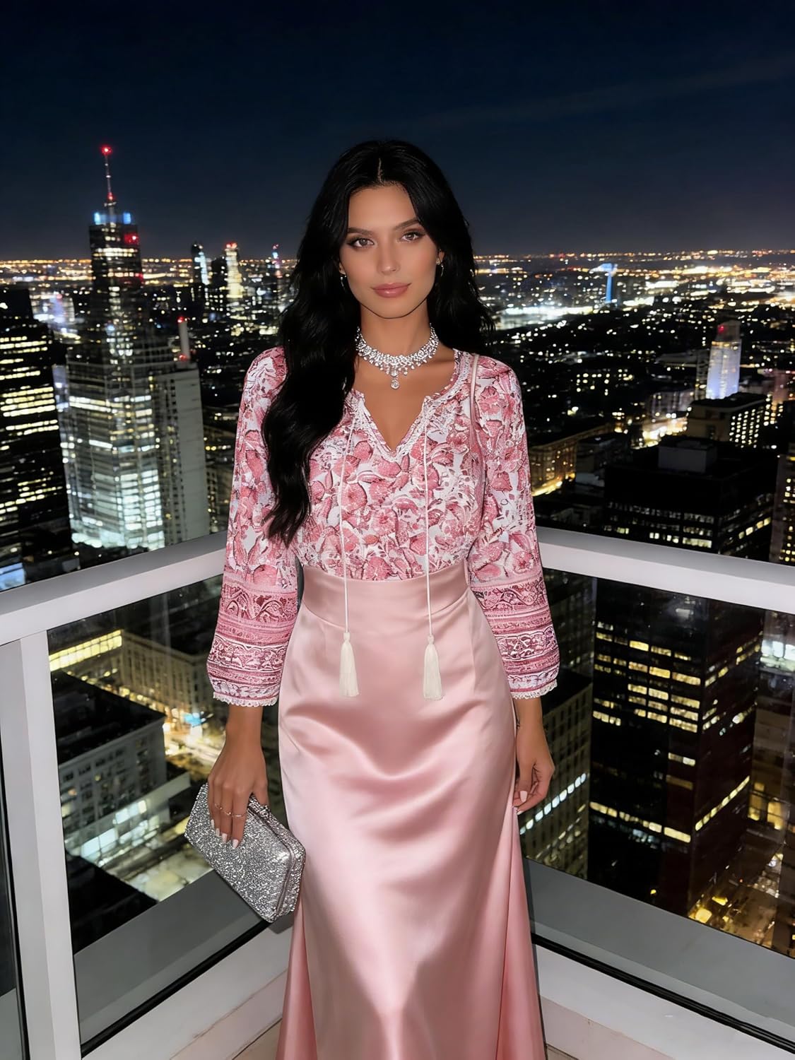 Vivilli Womens Boho Tops Casual V Neck 3/4 Sleeve Blouses Floral Print Shirt Tie Front Flowy Vacation Clothes - Image 5