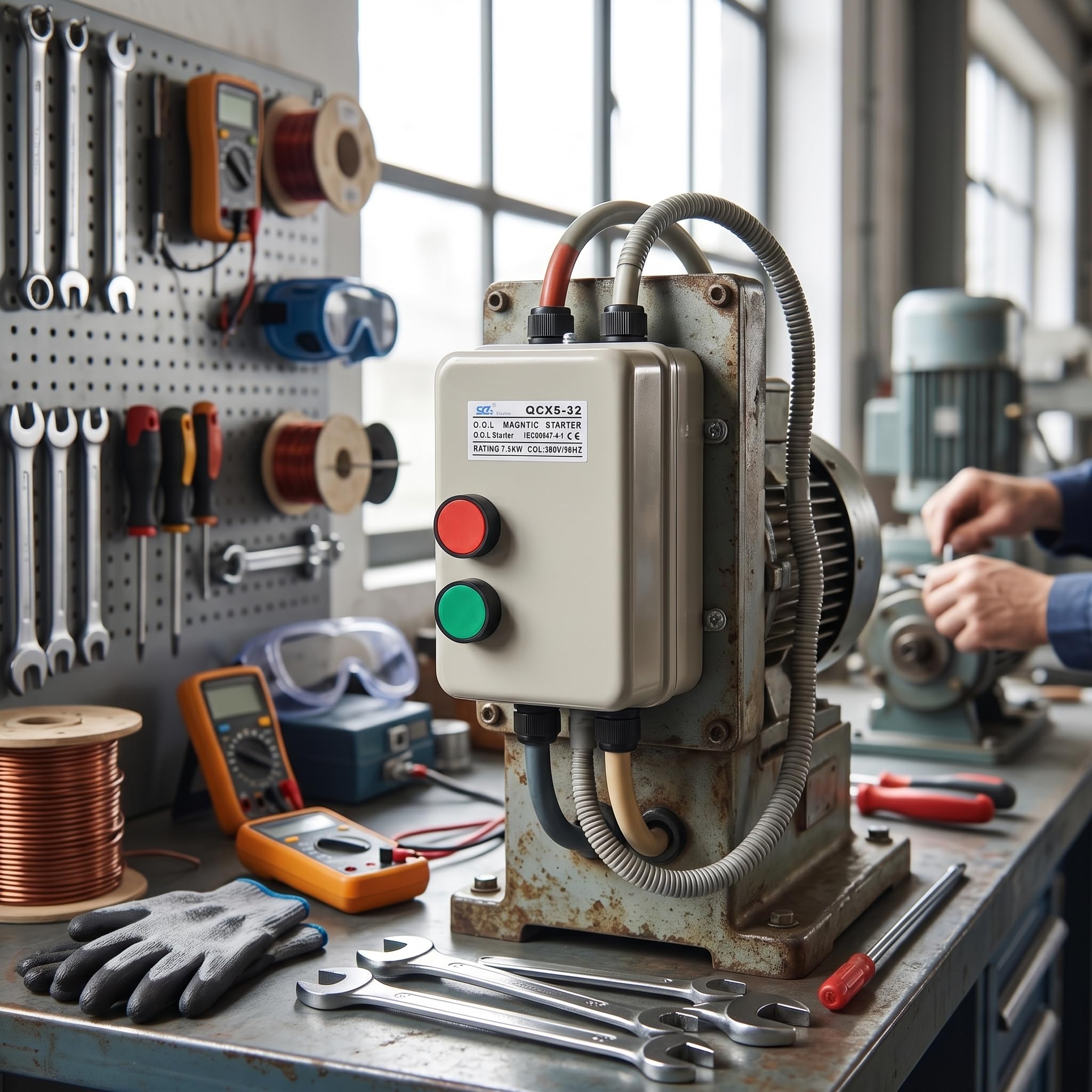 Interruttore Magnetico per Avviamento Motore Elettrico Monofase e Trifase 220V 240V 380V 20A 32A 7.5KW Protezione Sovraccarico Globale Applicazione Industriale