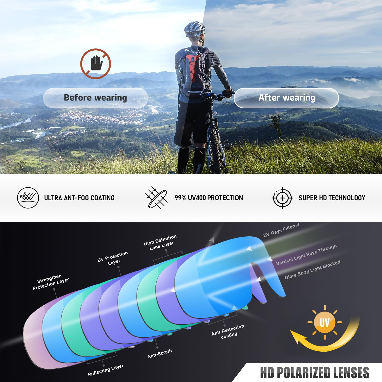 Occhiali da sole polarizzati, ciclismo, sport, occhiali da sole per uomo e donna, protezione UV, pesca, ciclismo, corsa, occhiali da sole avvolgenti