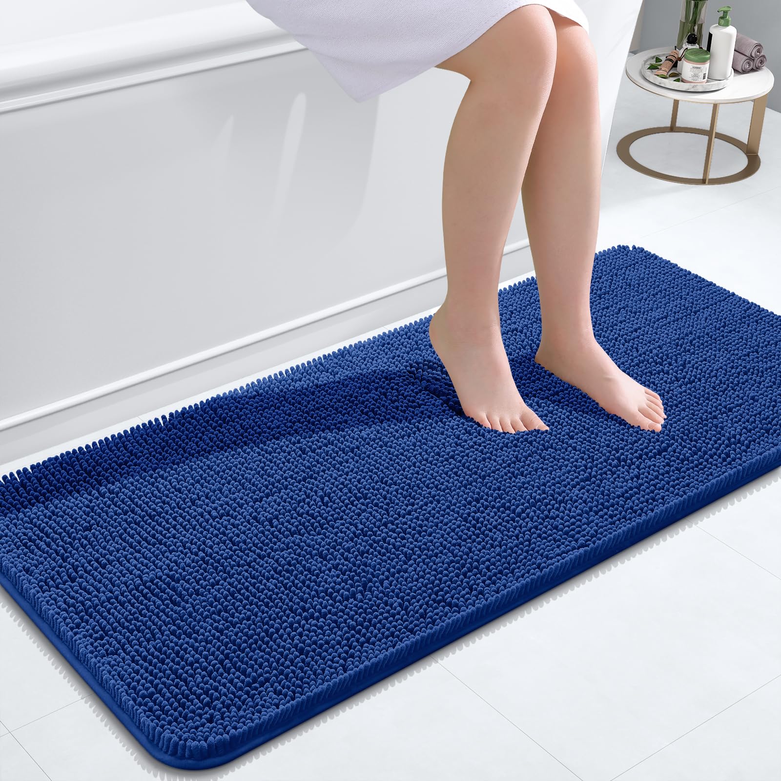 OLANLY Bathroom Runner Rugs 47x20, Extra Soft Absorbent Chenille Bath Rugs | Royal Blue, Quick-Drying Rubber Backing, Washable Long Bath Mat for Bathroom Floor, Tub and Shower, Home Decor Accessories