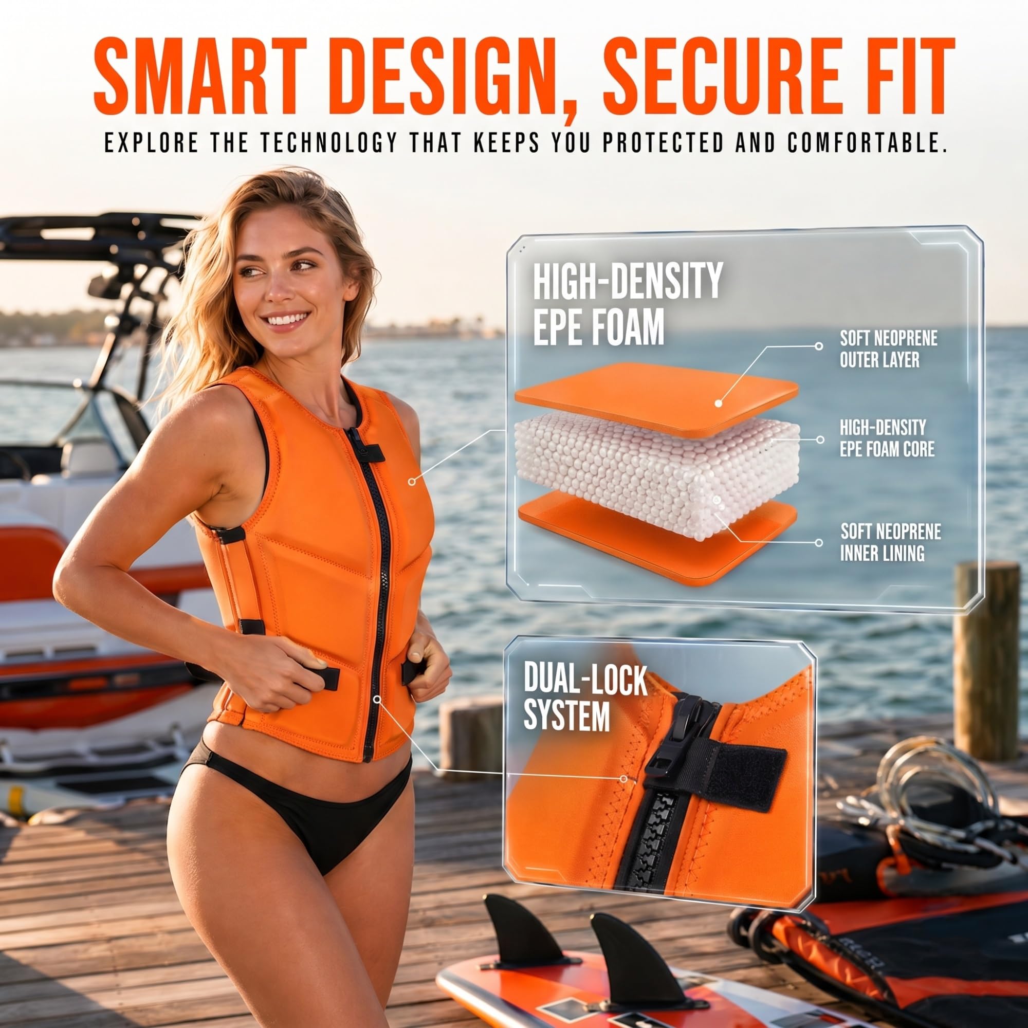 Chaleco de Natación para Adultos y Niños, Chaqueta de Flotación de Neopreno de Alta Flotabilidad, Equipo de Snórkel con Cremallera Frontal para Kayak, Paddle Surf y Surf