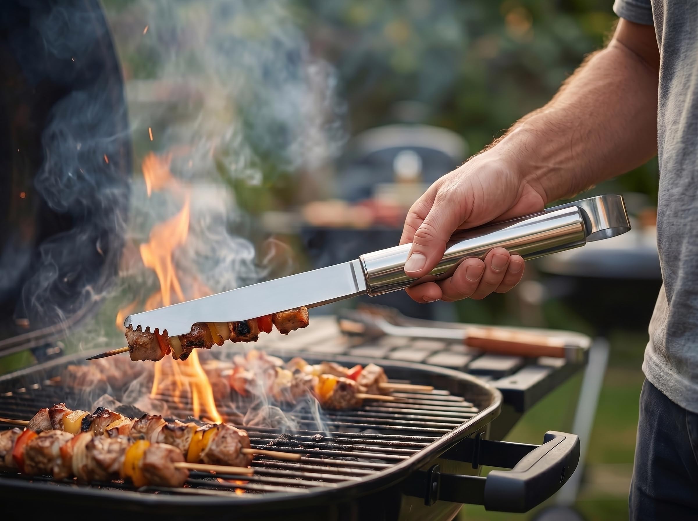 Little Balance 3081 Baroud'Fire, Kit Barbecue 4 utensili: Pinza, Forchetta, Spatola, Spazzola, per il giardino, in campeggio, escursionismo, vacanze. Set barbecue con valigetta portatile, tutto INOX