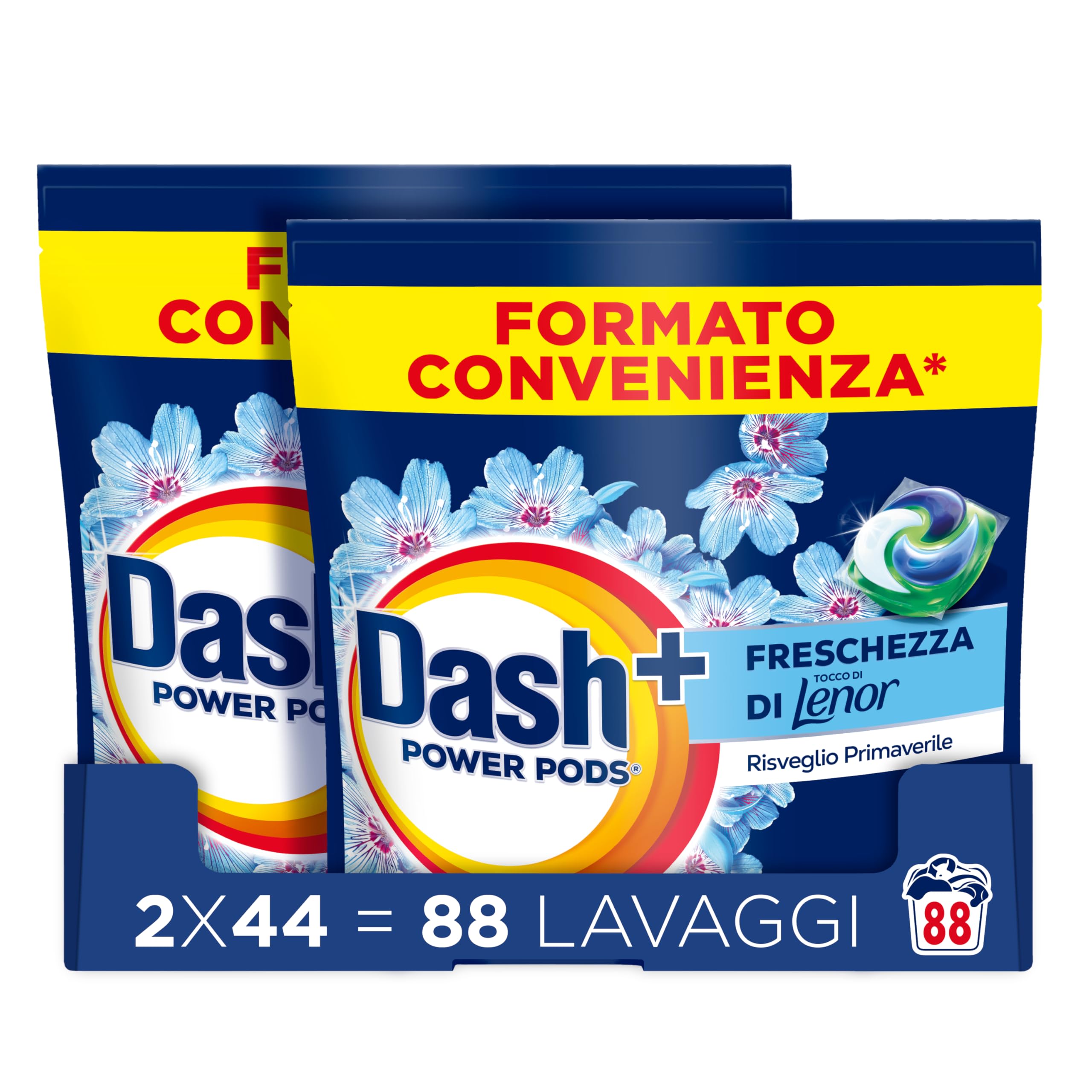 Dash Power Pods Washing Machine Detergent in Capsules, Lenor Freshness, 88 Washes (2 x 44), Spring Awakening even removes 7 days old sweat odors for impeccable cleaning