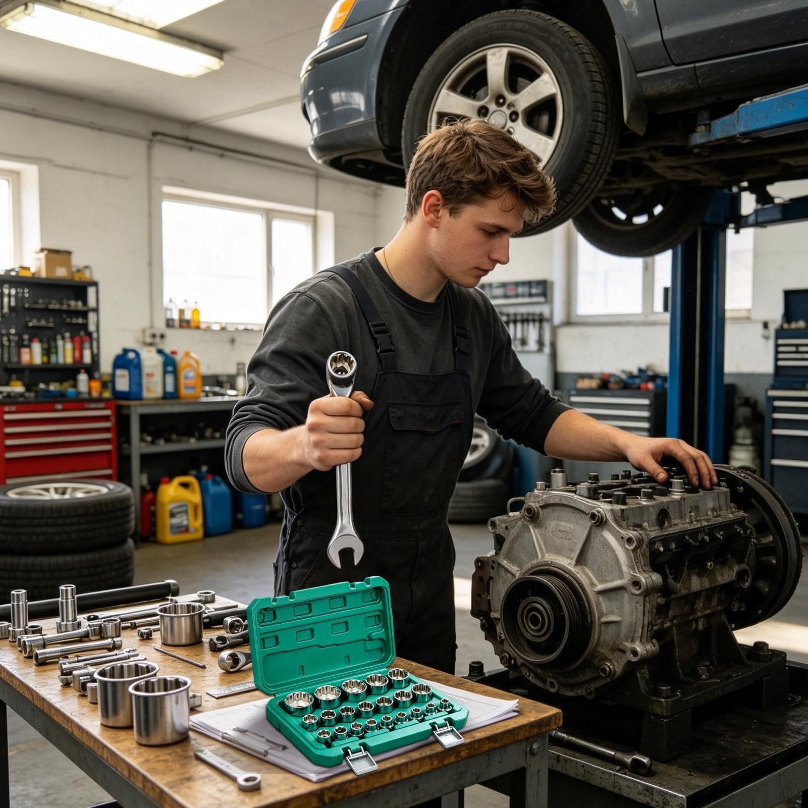 Set di chiavi a per auto Kit Attrezzi Meccanico Da 12 Punti Con Custodia E | Set completo di chiavi a Per Riparazioni In Ambito Domestico, Garage, Officina, Auto, Moto, Camion E Industr