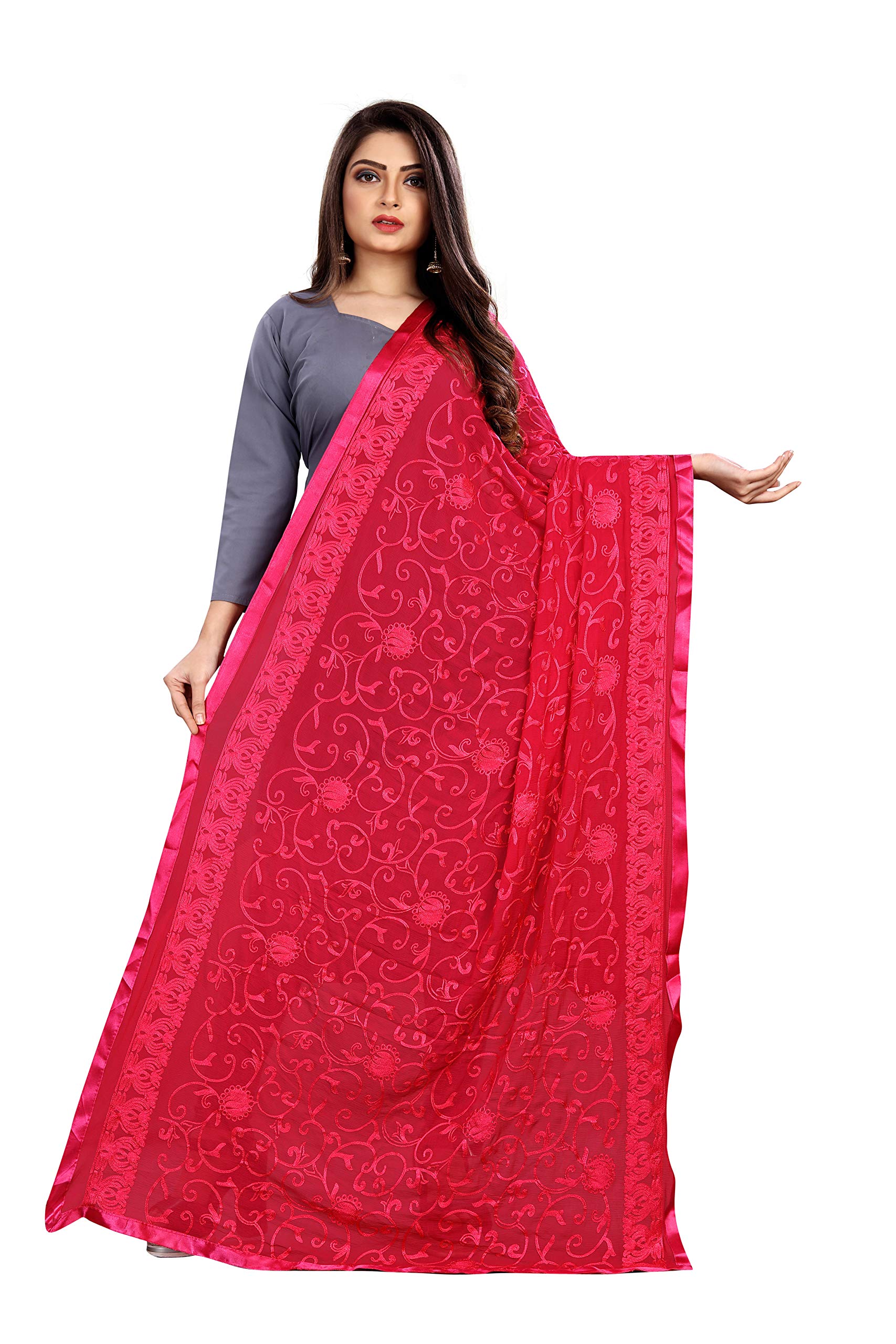 Akshar Llc Miss India Women's Chiffon Dupatta With Goodembroidery