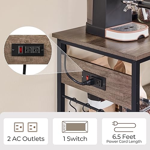 Miniatura 5 de Yaheetech Carrito de isla de cocina con toma de corriente, carritos de cocina con ruedas con almacenamiento, soporte de microondas de 3 niveles con