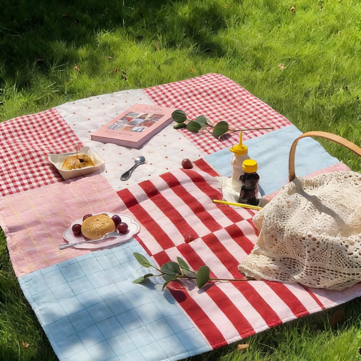 Set di 2 coperte da picnic da spiaggia, impermeabili, portatili, lavabili, a prova di sabbia, con manico, pieghevoli, per barbecue, all'aperto, viaggi, parco, spiaggia, campeggio