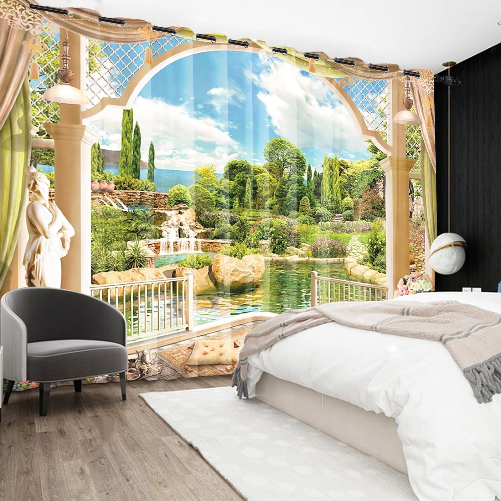 Amazon.com: Laeacco Garden Scenery Blackout Curtains Seaside