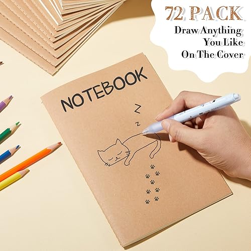Miniatura 5 de Paquete de 72 cuadernos de papel kraft de 5.5 x 8.3 pulgadas, cuadernos A5 a granel de tapa blanda a rayas para niños, estudiantes, escritura,
