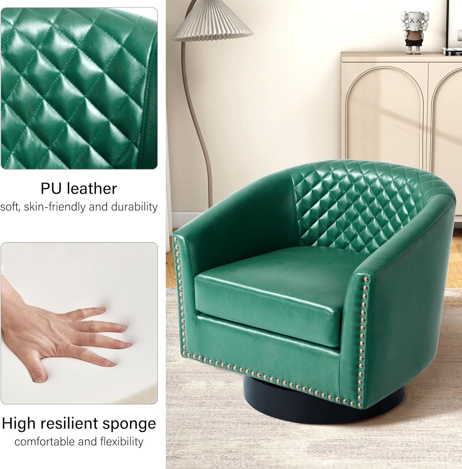 Close-up showing the faux leather material and high-resilient sponge filling