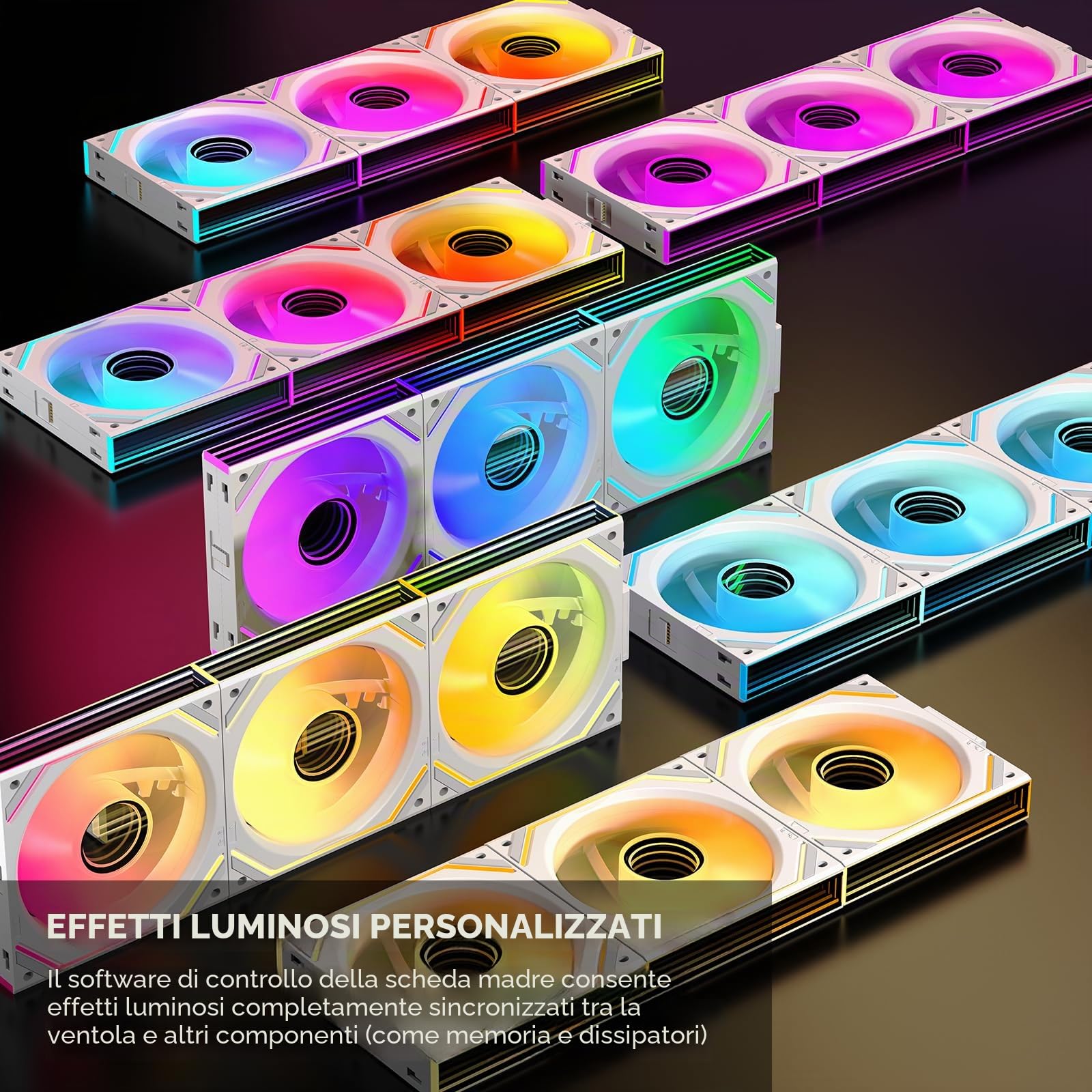 Tzmrit Interstellar-V2 Uni Ventola con effetto specchio infinito, RGB, ARGB e modulazione PWM, 120 mm, bianco