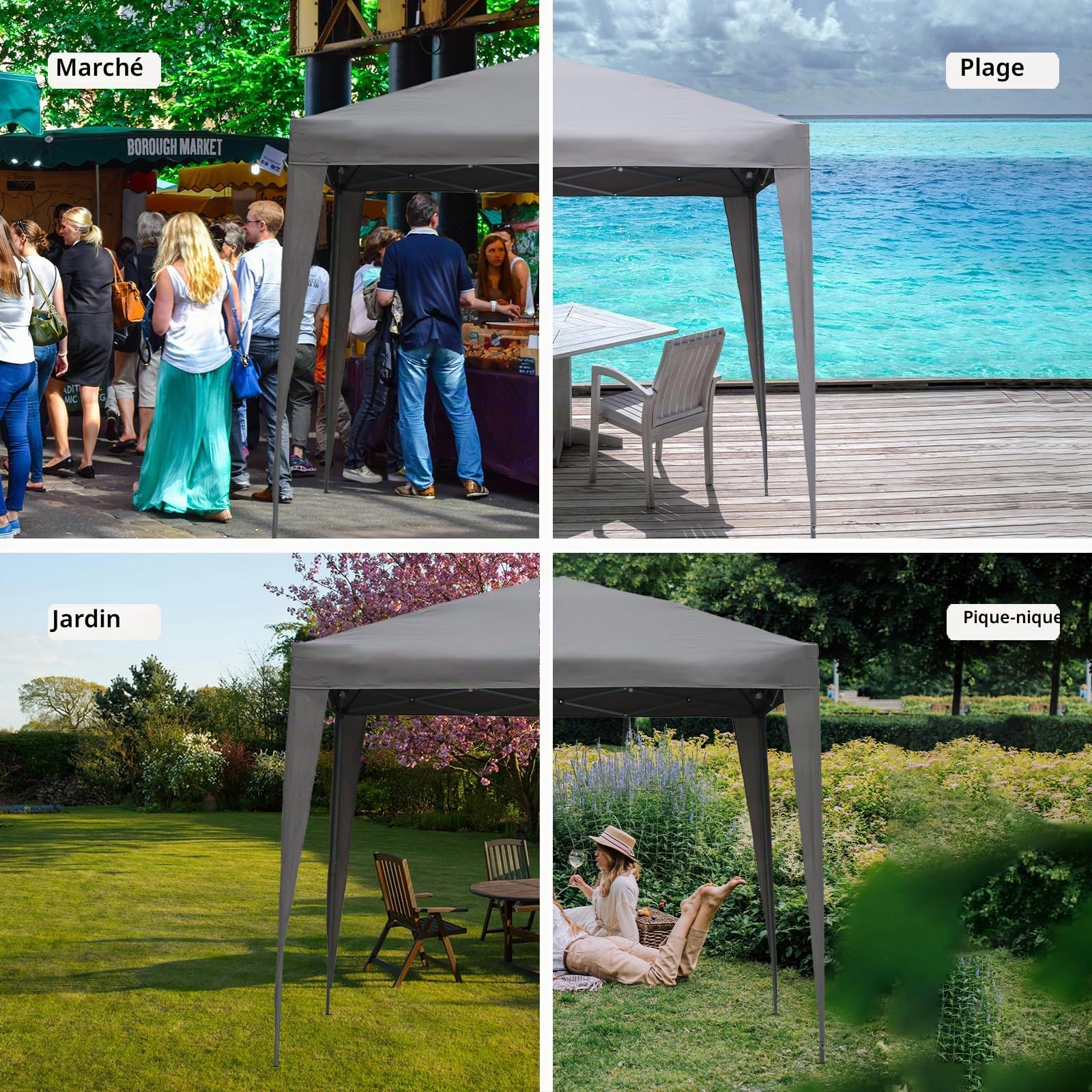 Angel Living 2.5x2.5 m Tente Pliante avec 2 Côtés, Résistant à l'eau et Aux UV, Tonnelle Pavillon avec Un Sac de Transport, Tente Pliante pour Jardin Patio à l'Air Libre (Gris)