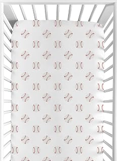 Sweet Jojo Designs Fitted Baby Crib Sheets (Red and White Baseballs) for Boys, Infant Nursery, Toddler Room - Standard Size (Sport, Americana, Classic, Sports Theme for the Baseball Patch Collection)
