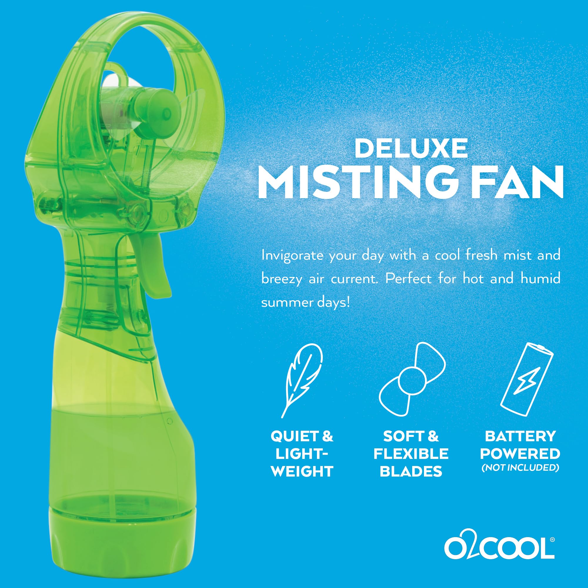 O2COOL 2-pak Deluxe ręczny przenośny wentylator zaparowujący, zielony