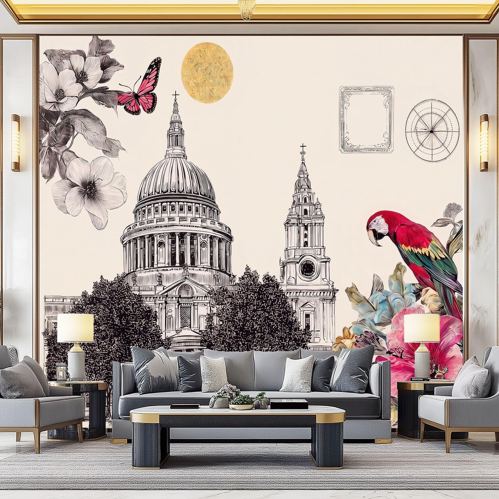 Papier peint panoramique pour camoufler un mur irrégulier avec une fresque XXL intissée