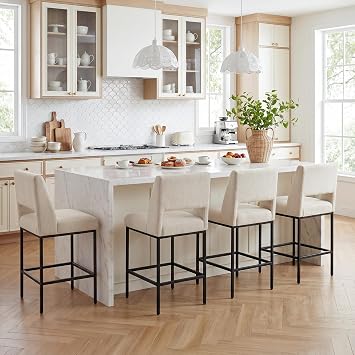 Zesthouse Upholstered Counter Height Stools Set of 4, Linen Fabric Bar Stools with Backs, 26" Modern Counter Height Chairs for Kitchen Island, Luxury Metal Barstools with Extra Thick Cushion, Beige
