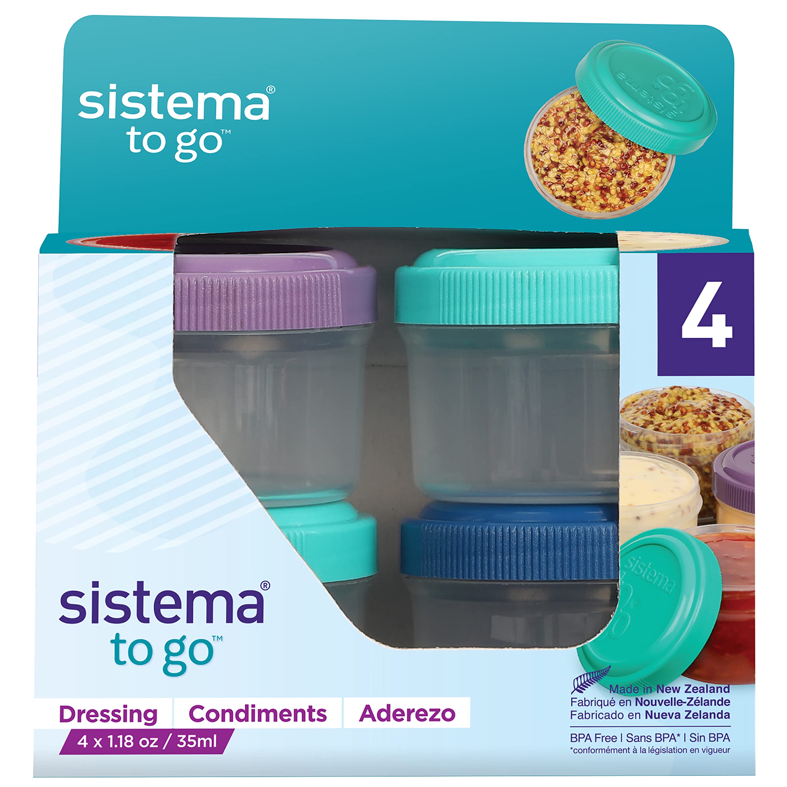 Sistema 4Piece Salad Dressing and Condiment Containers with Lids for