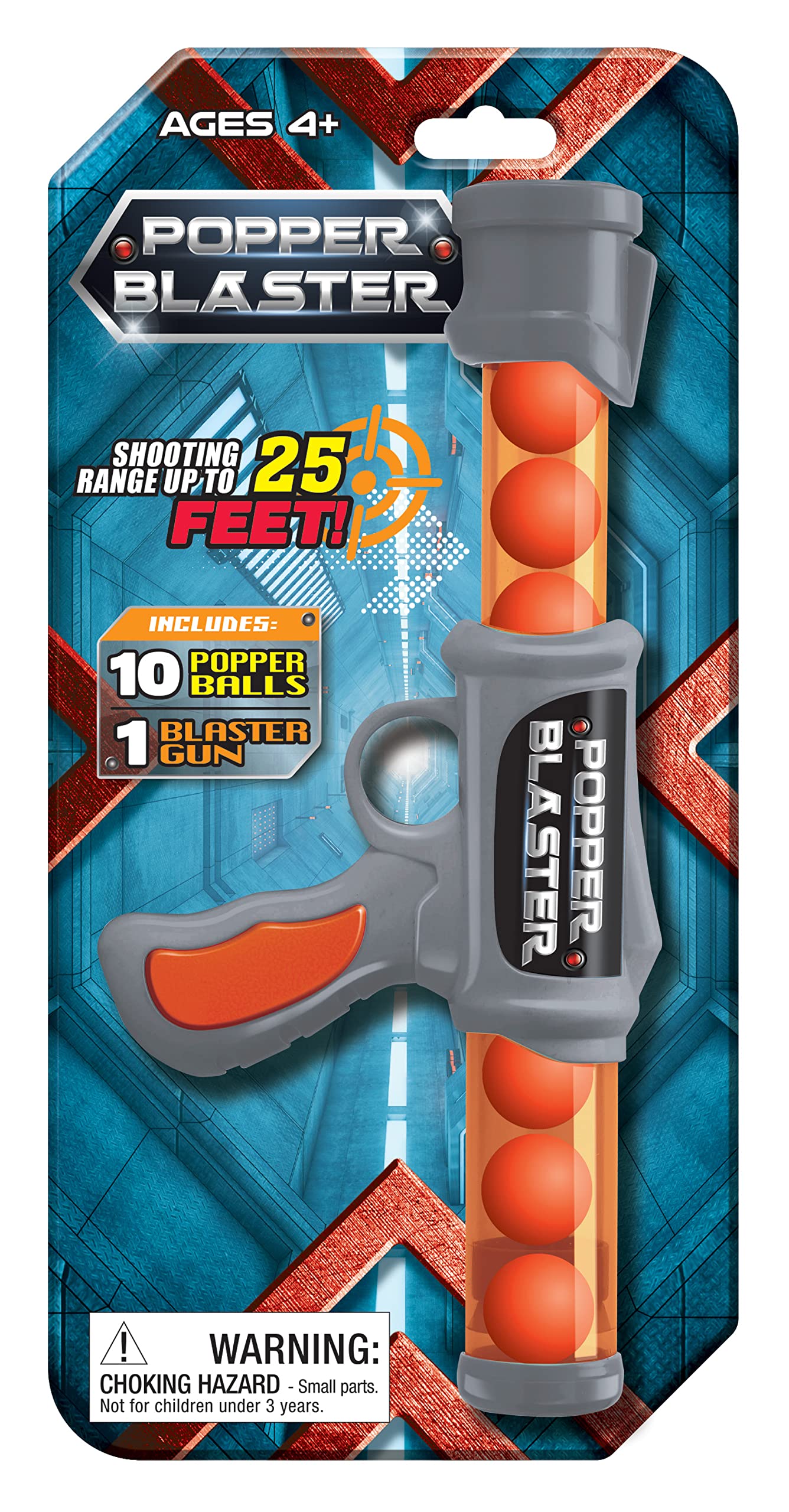 Popper Blaster - Shoots up to 25 ft, Includes 1 Popper Blaster and 12 Foam Balls